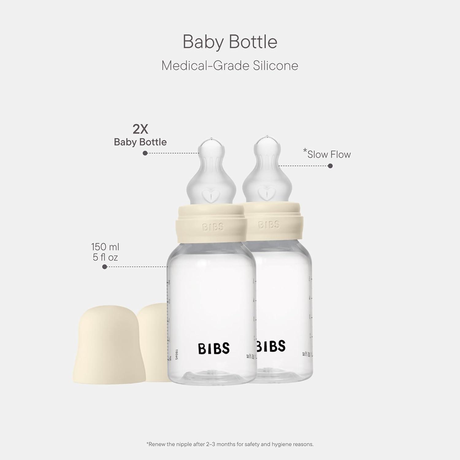 image:imageBIBS Baby Bottle 5 oz 150 ml Natural Rubber Latex Nipple AntiColic BPAFree Round Nipple Slow Flow Lightweight amp Easy to Clean Suitable for Newborns 0 Years SageIvory Rubber