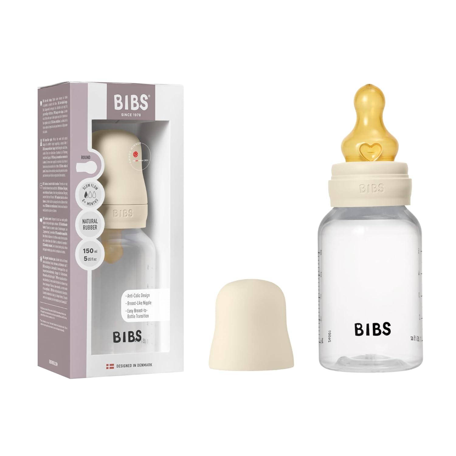 image:imageBIBS Baby Bottle 5 oz 150 ml Natural Rubber Latex Nipple AntiColic BPAFree Round Nipple Slow Flow Lightweight amp Easy to Clean Suitable for Newborns 0 Years SageIvory Rubber