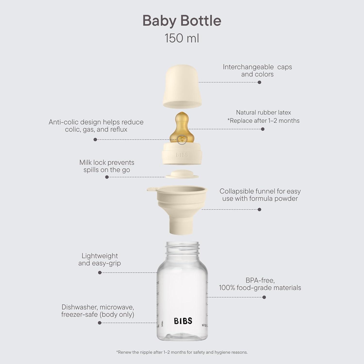 image:imageBIBS Baby Bottle 5 oz 150 ml Natural Rubber Latex Nipple AntiColic BPAFree Round Nipple Slow Flow Lightweight amp Easy to Clean Suitable for Newborns 0 Years SageBlush Rubber
