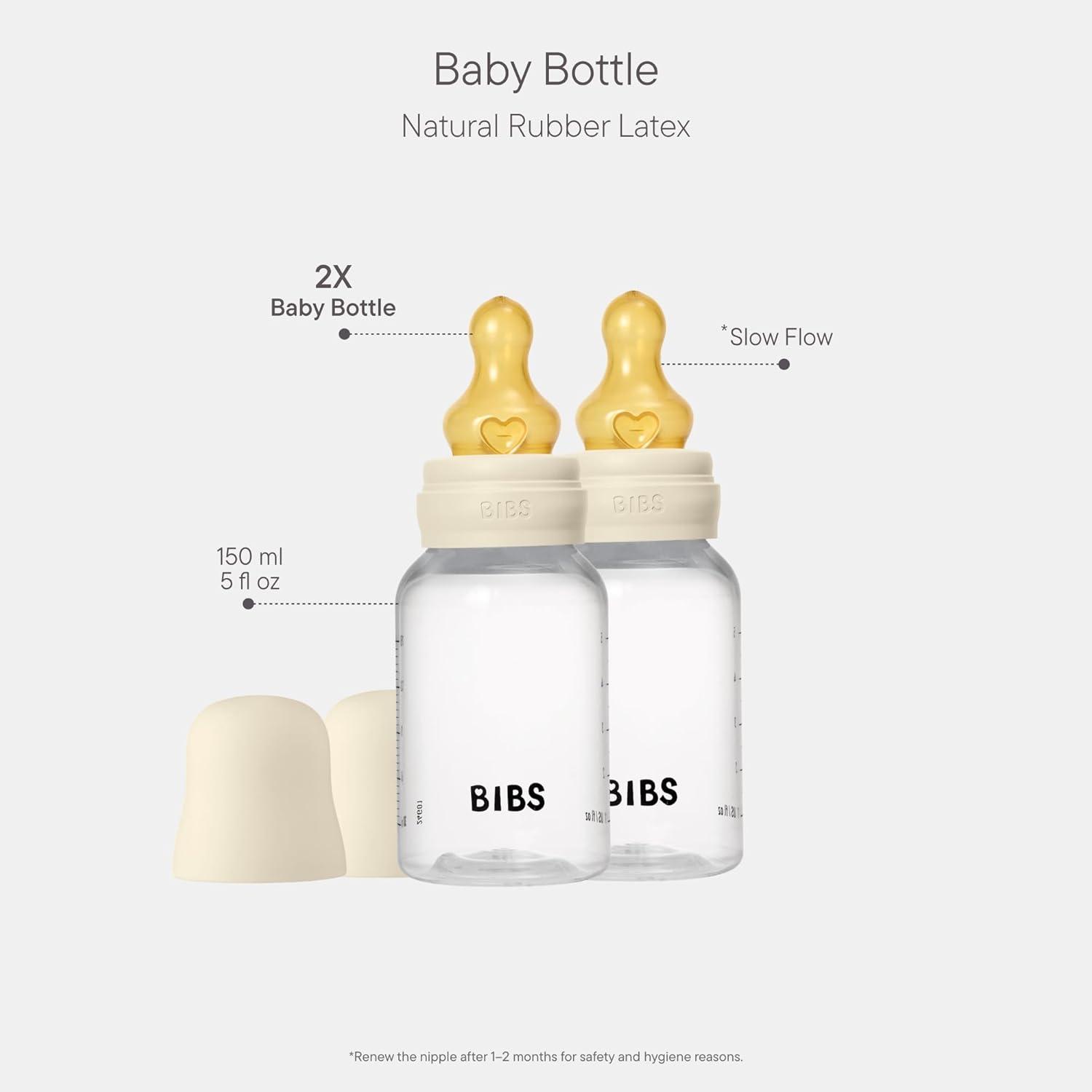 image:imageBIBS Baby Bottle 5 oz 150 ml Natural Rubber Latex Nipple 2 Pack AntiColic BPAFree Round Nipple Slow Flow Lightweight amp Easy to Clean Suitable for Newborns 0 Years Ivory