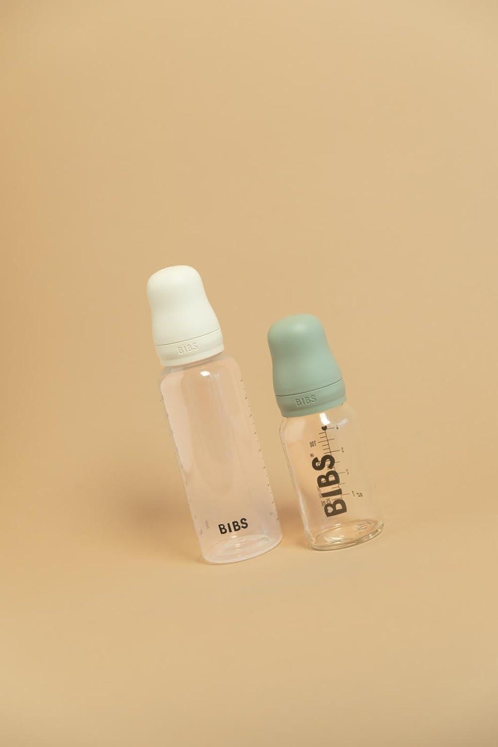 image:imageBIBS Baby Glass Bottle 4 US fl oz 120 ml AntiColic Vented Round Natural Rubber Latex Nipple Supports Natural Breastfeeding Slow Flow Complete Set Ivory