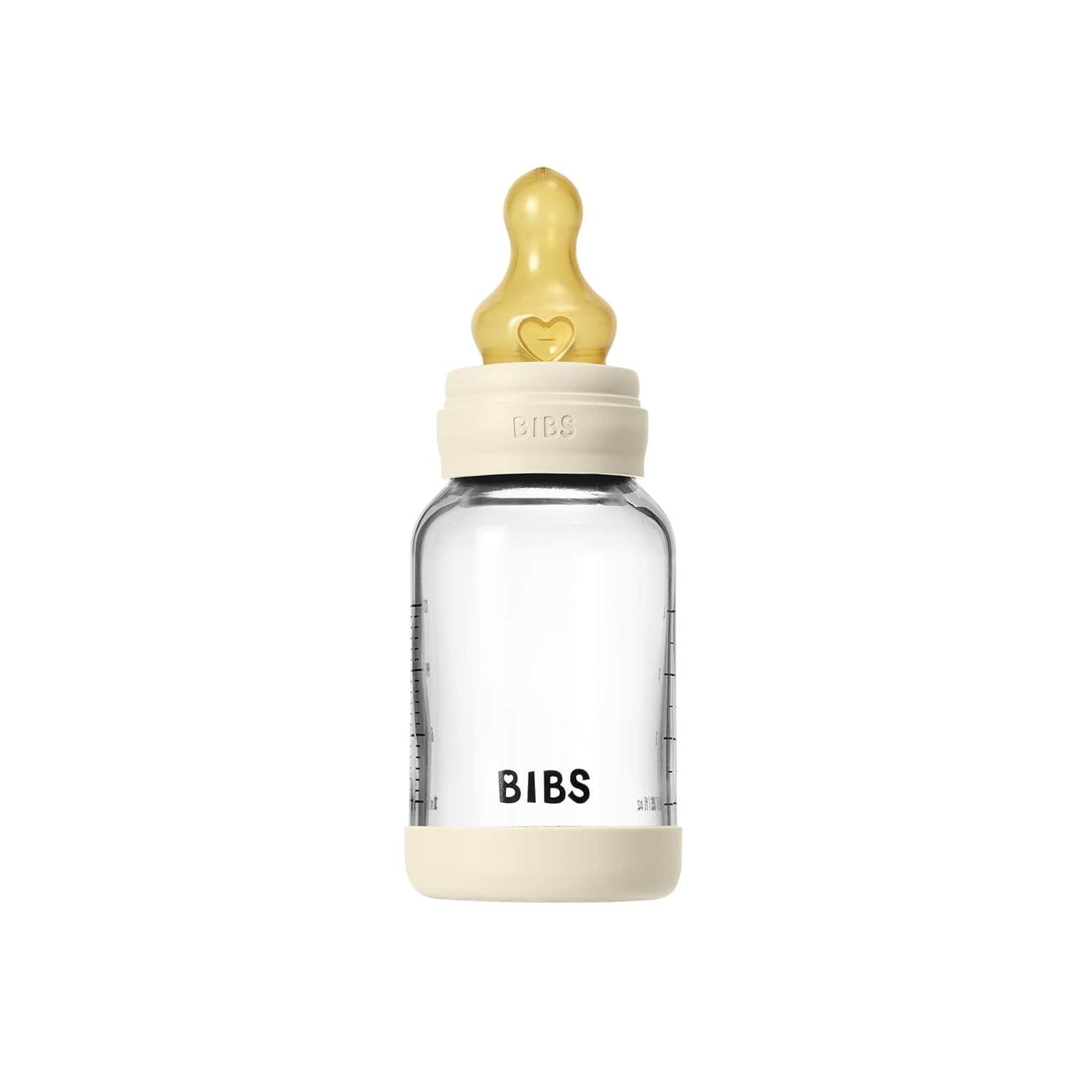 image:imageBIBS Baby Glass Bottle 4 US fl oz 120 ml AntiColic Vented Round Natural Rubber Latex Nipple Supports Natural Breastfeeding Slow Flow Complete Set Ivory