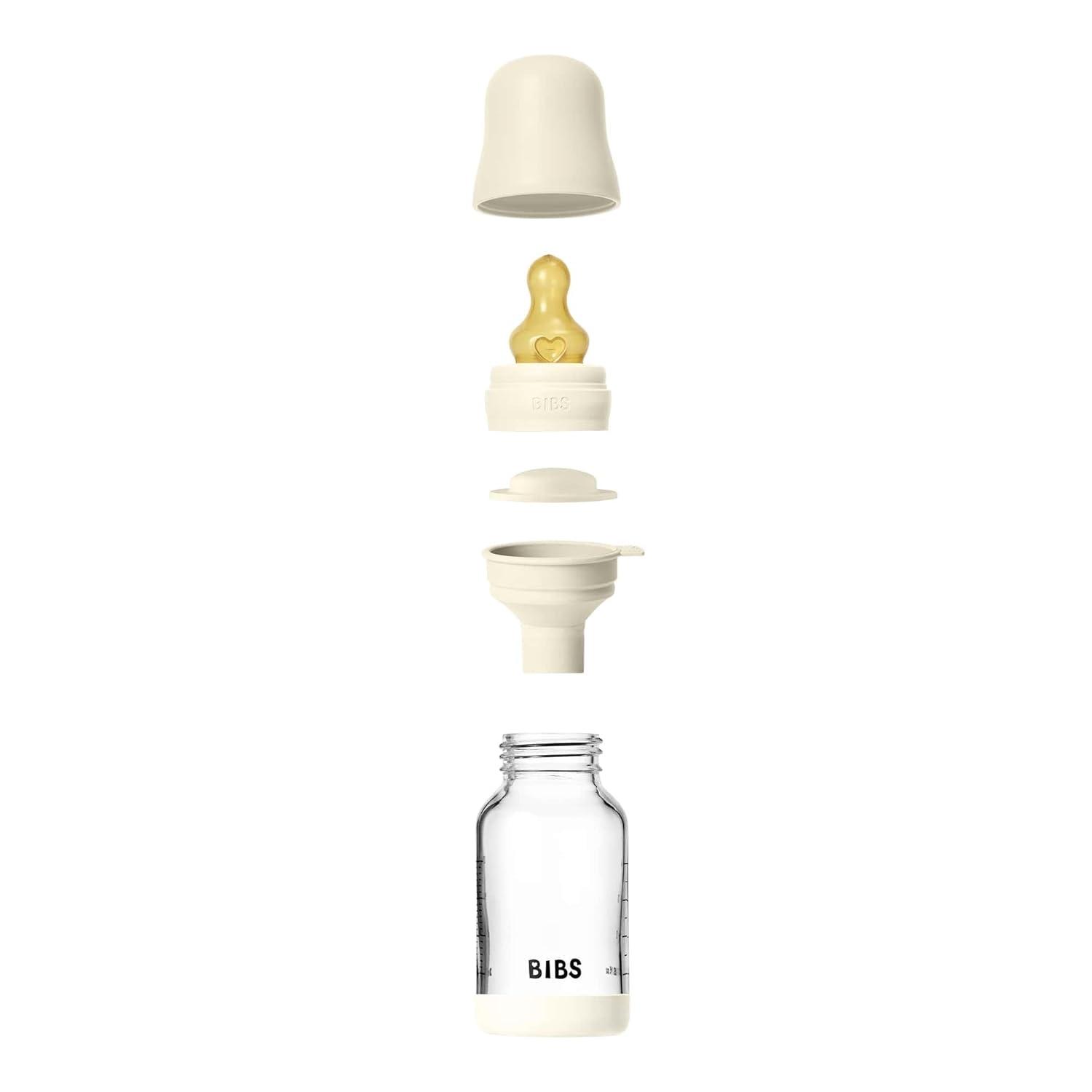 image:imageBIBS Baby Glass Bottle 4 US fl oz 120 ml AntiColic Vented Round Natural Rubber Latex Nipple Supports Natural Breastfeeding Slow Flow Complete Set Ivory