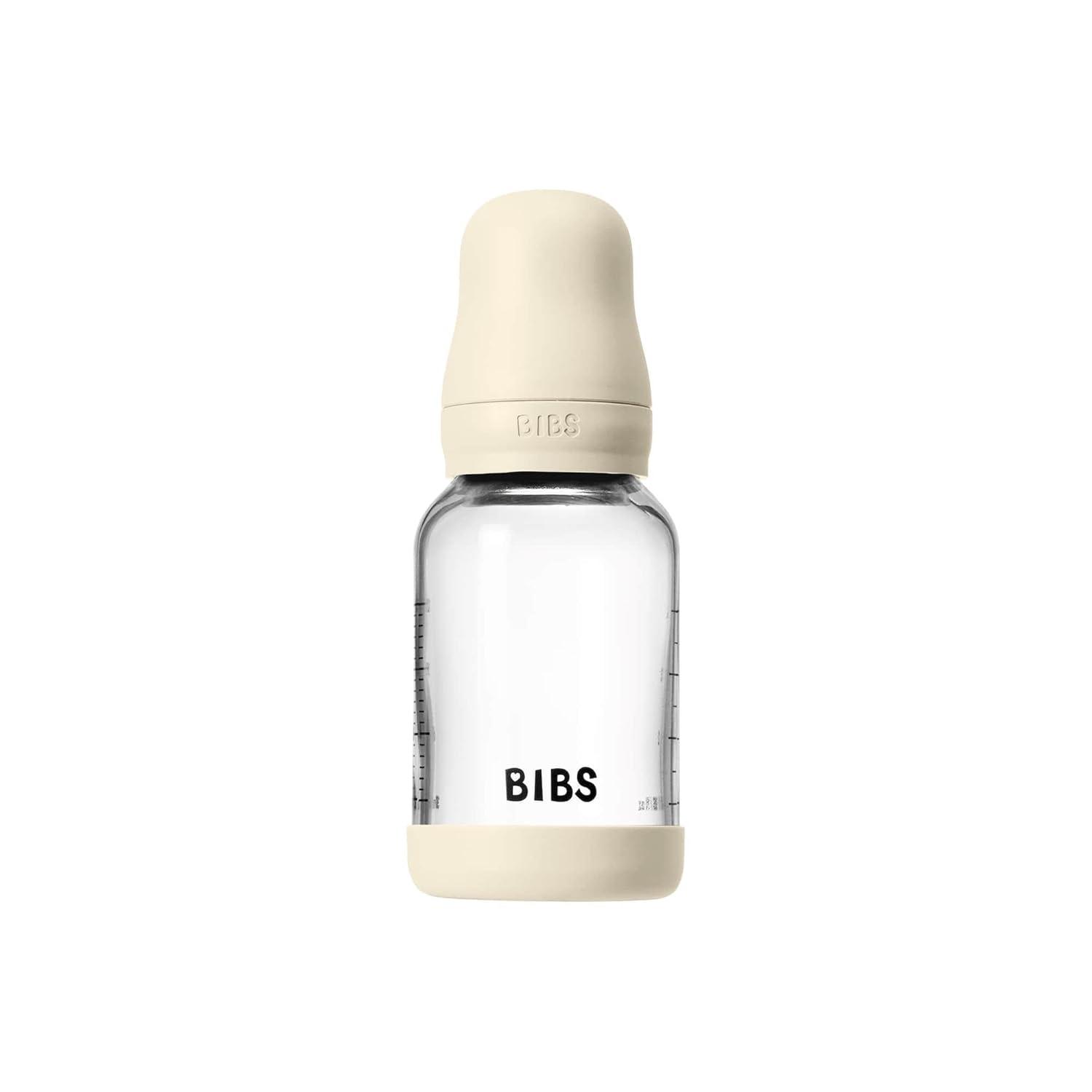 image:imageBIBS Baby Glass Bottle 4 US fl oz 120 ml AntiColic Vented Round Natural Rubber Latex Nipple Supports Natural Breastfeeding Slow Flow Complete Set Ivory