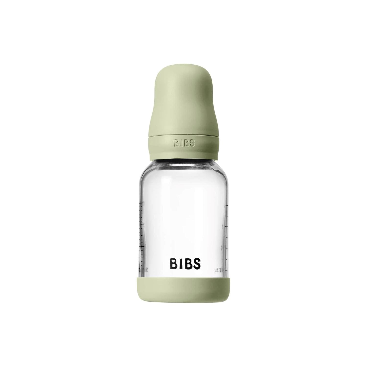 image:imageBIBS Baby Glass Bottle 4 US fl oz 120 ml AntiColic Vented Round Natural Rubber Latex Nipple Supports Natural Breastfeeding Slow Flow Complete Set Sage