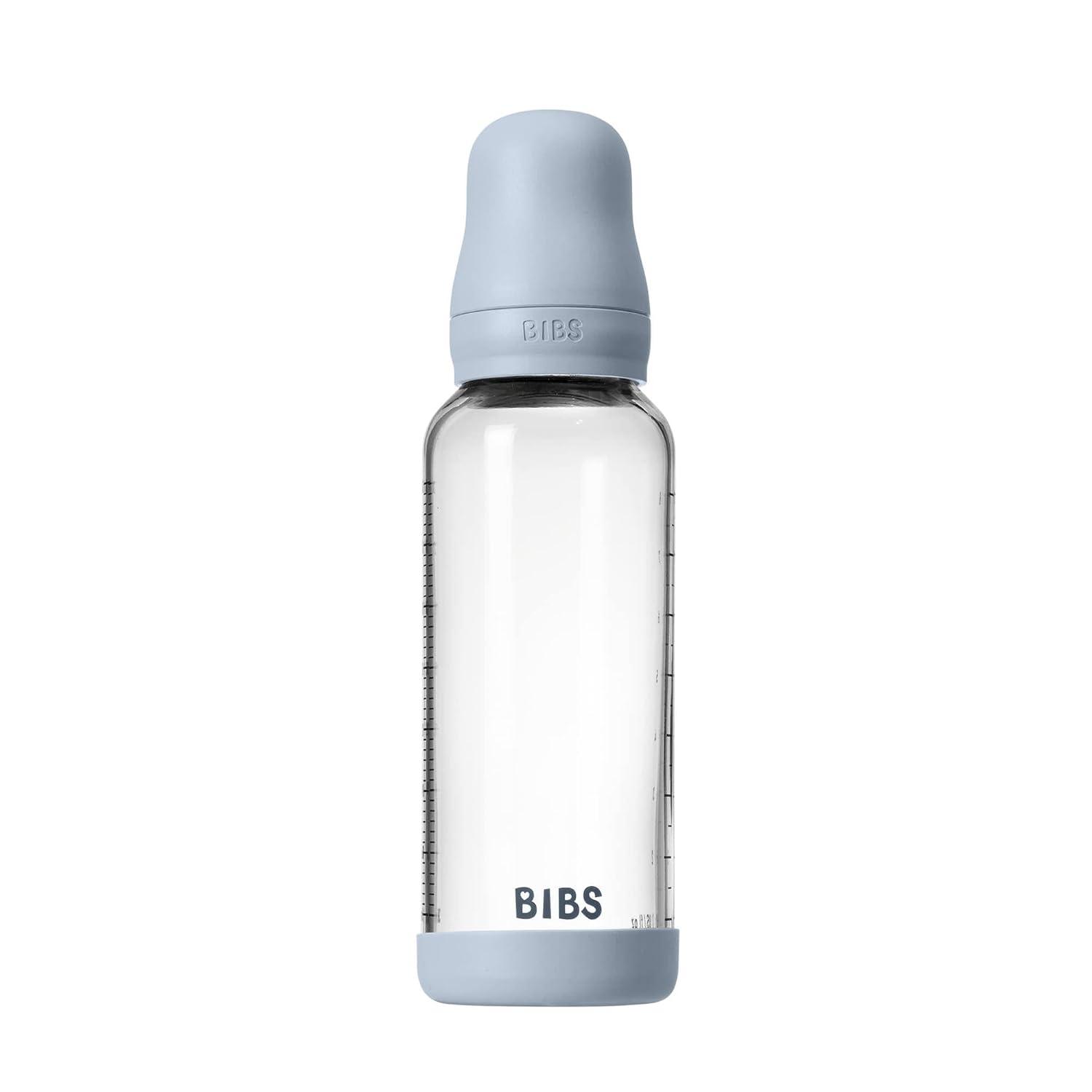 image:imageBIBS Baby Glass Bottle 8 US fl oz 240 ml AntiColic Vented Round Natural Rubber Latex Nipple Supports Natural Breastfeeding Medium Flow Complete Set Baby Blue