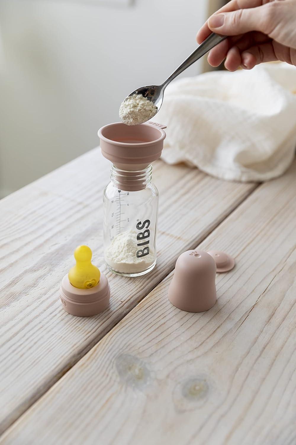 image:imageBIBS Baby Glass Bottle AntiColic Round Natural Rubber Latex Nipple Supports Natural Breastfeeding Complete Set 225 ml Cloud