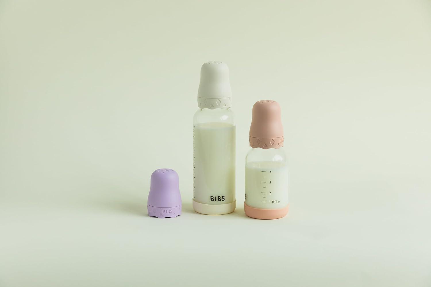 image:imageBIBS Boheme Baby Glass Bottle 4 oz 120 ml AntiColic Round Natural Rubber Latex Nipple Supports Natural Breastfeeding Blush
