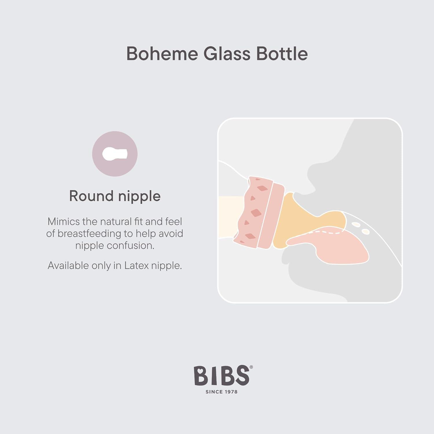 image:imageBIBS Boheme Baby Glass Bottle 4 oz 120 ml AntiColic Round Natural Rubber Latex Nipple Supports Natural Breastfeeding IvoryIvory