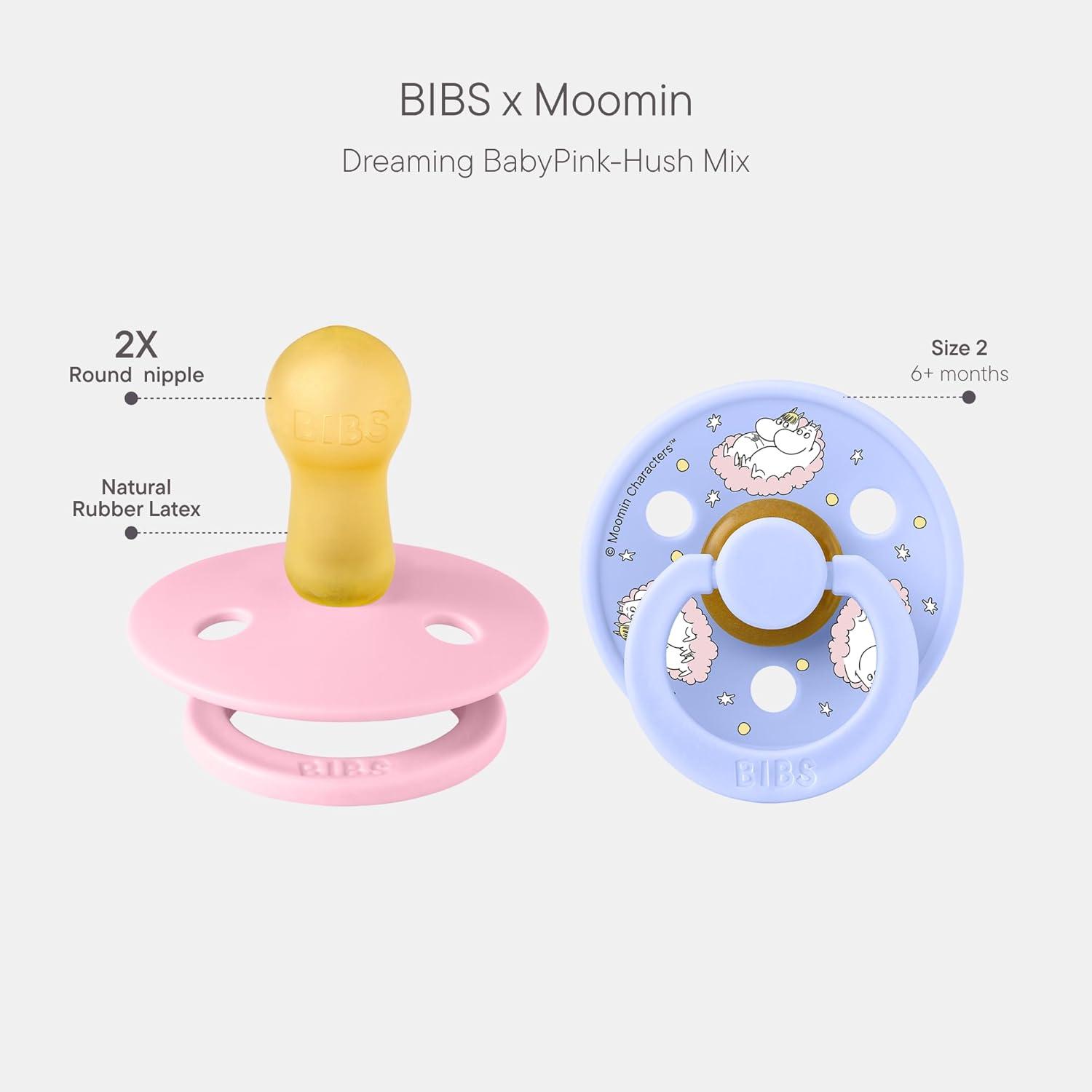 image:imageBIBS Colour Moomins Pacifier 2Pack BPA Free Pacifier Round Nipple Natural Rubber Latex Made in Denmark Size 2 618 Months IvorySageBaby Pink Hush