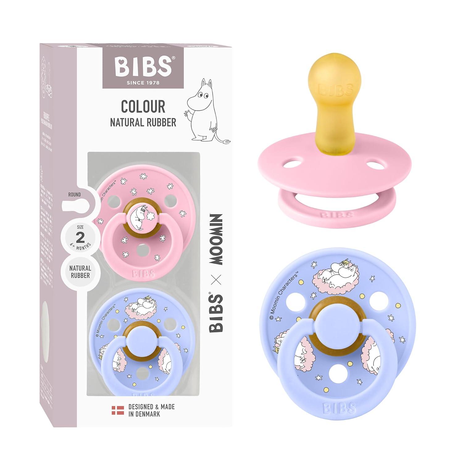 image:imageBIBS Colour Moomins Pacifier 2Pack BPA Free Pacifier Round Nipple Natural Rubber Latex Made in Denmark Size 2 618 Months IvorySageBaby Pink Hush