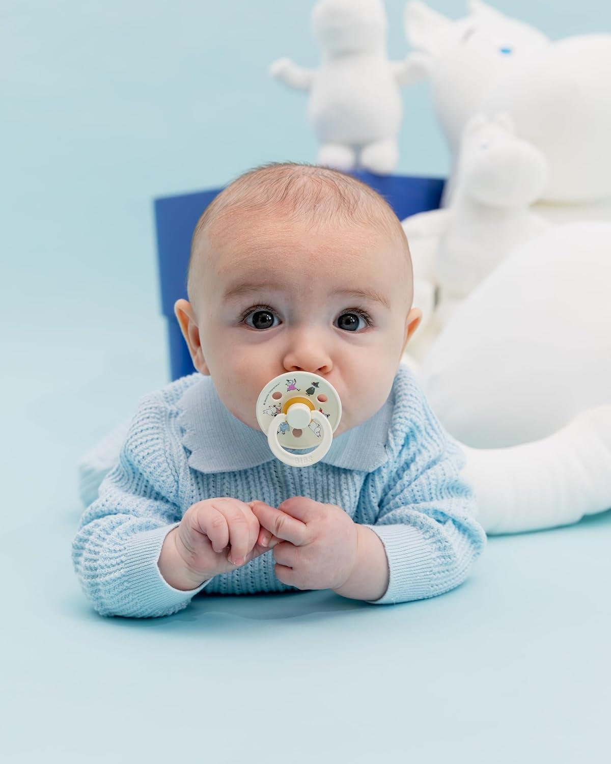 image:imageBIBS Colour Moomins Pacifier 2Pack BPA Free Pacifier Round Nipple Natural Rubber Latex Made in Denmark Size 2 618 Months IvorySageBreeze Deep Space