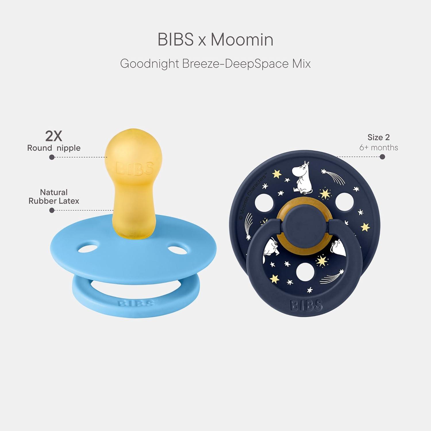image:imageBIBS Colour Moomins Pacifier 2Pack BPA Free Pacifier Round Nipple Natural Rubber Latex Made in Denmark Size 2 618 Months IvorySageBreeze Deep Space