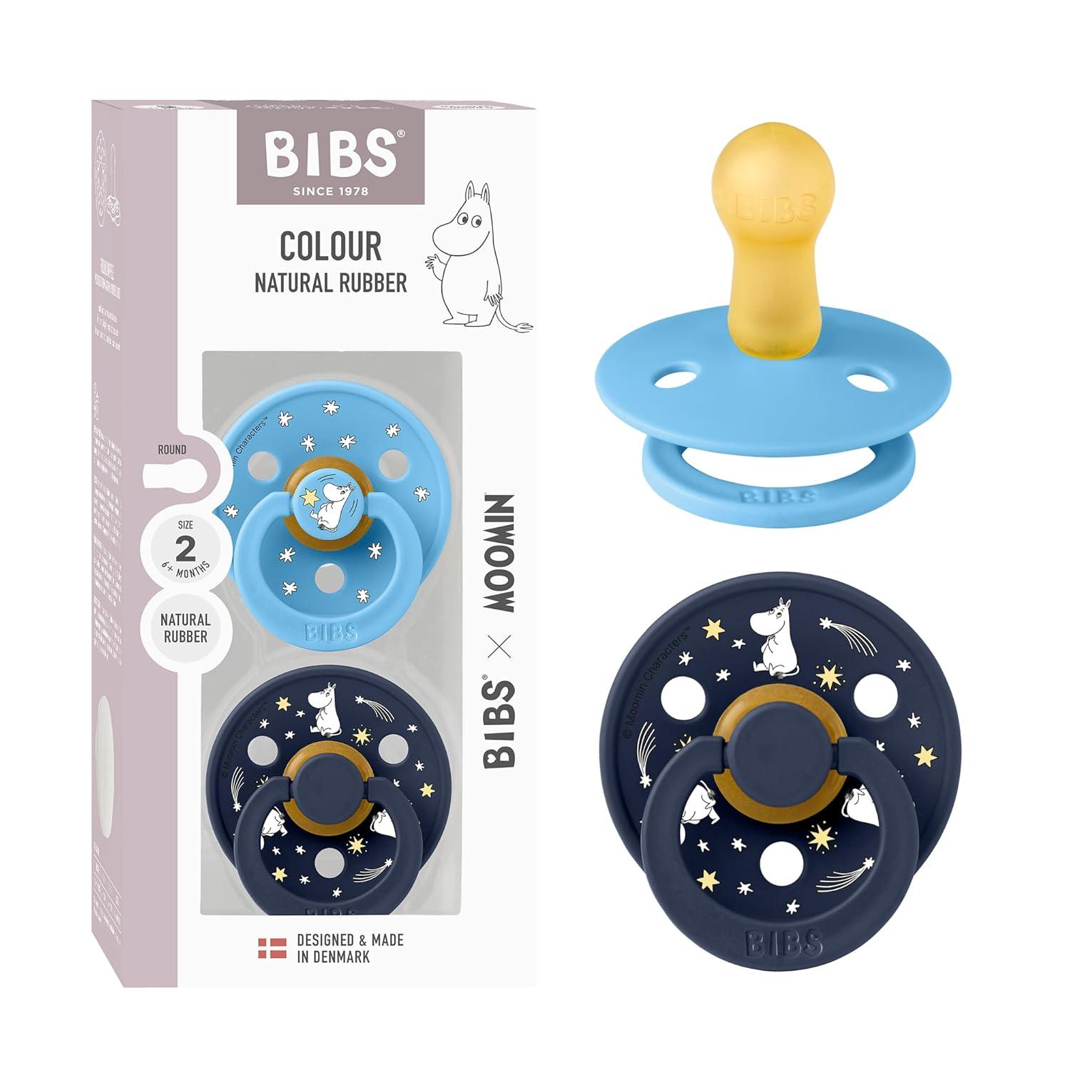 image:imageBIBS Colour Moomins Pacifier 2Pack BPA Free Pacifier Round Nipple Natural Rubber Latex Made in Denmark Size 2 618 Months IvorySageBreeze Deep Space