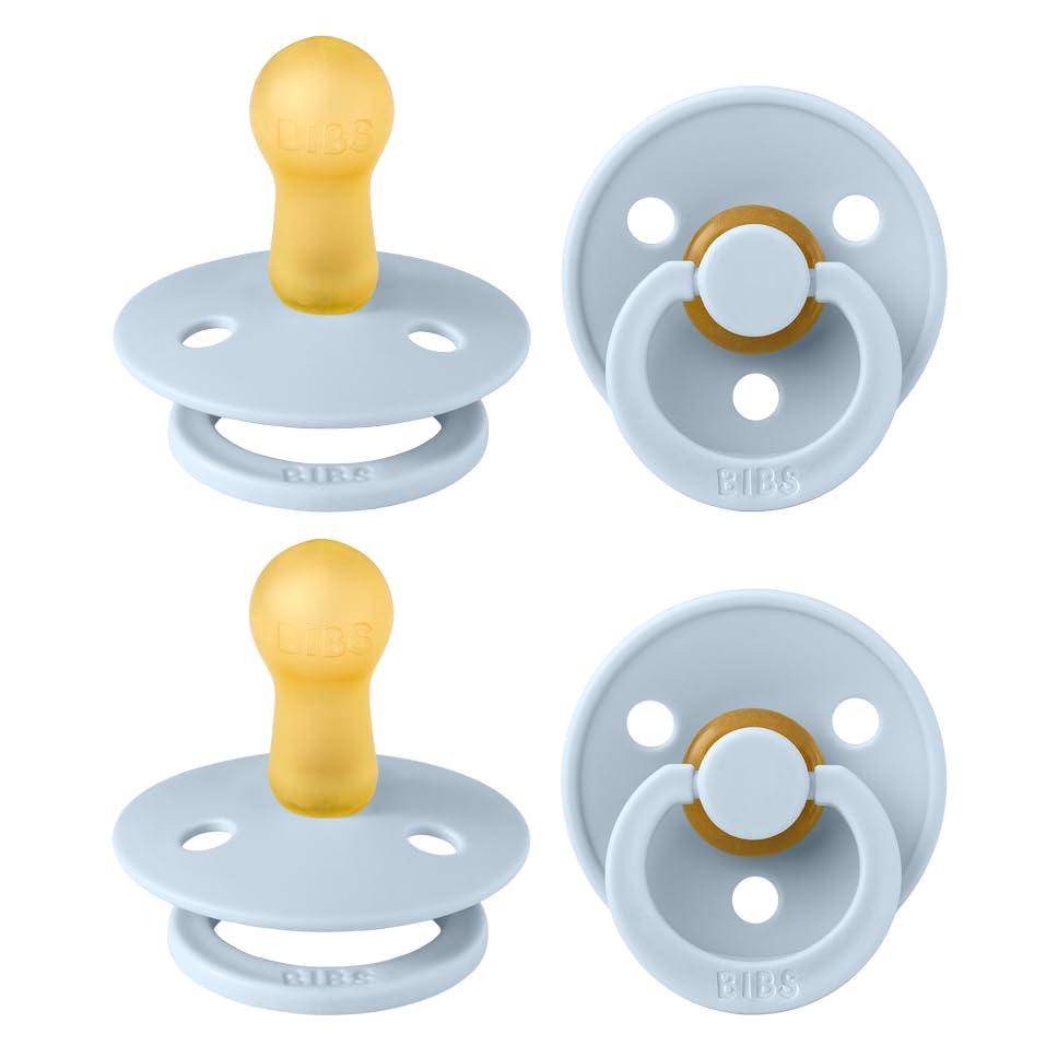 image:imageBIBS Colour Soother 4Pack BPA Free Dummy Pacifier Round Nipple Natural Rubber Latex Made in Denmark Size 06 Months Blush Glow MixBaby Blue