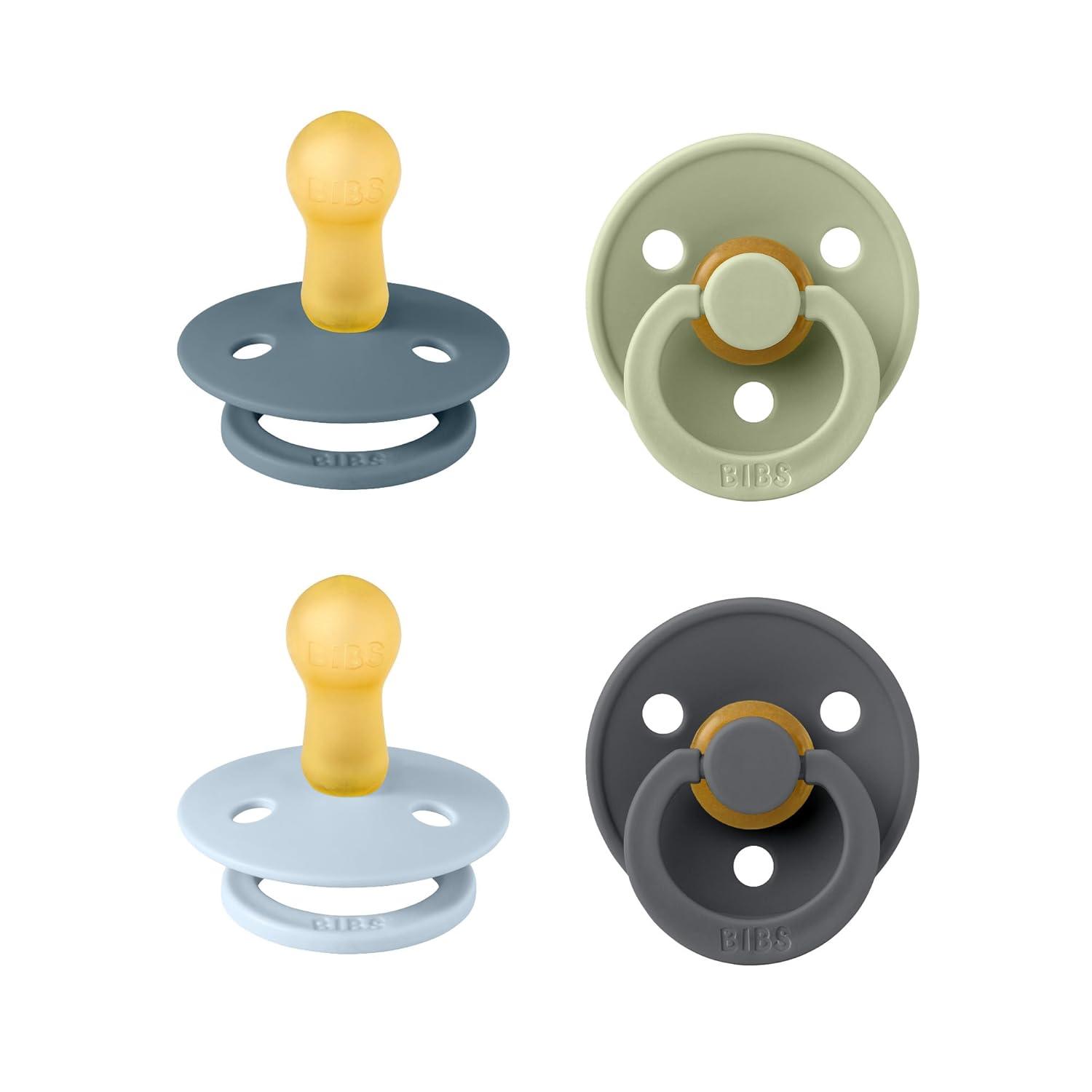 image:imageBIBS Colour Soother 4Pack BPA Free Dummy Pacifier Round Nipple Natural Rubber Latex Made in Denmark Size 06 Months Blush Glow MixBaby Blue Mix