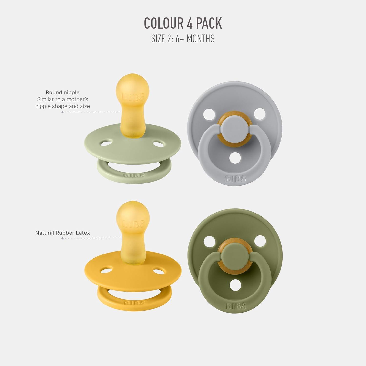 image:imageBIBS Colour Soother 4Pack BPA Free Dummy Pacifier Round Nipple Natural Rubber Latex Made in Denmark Size 06 Months Blush Glow MixGreen Garden Lush