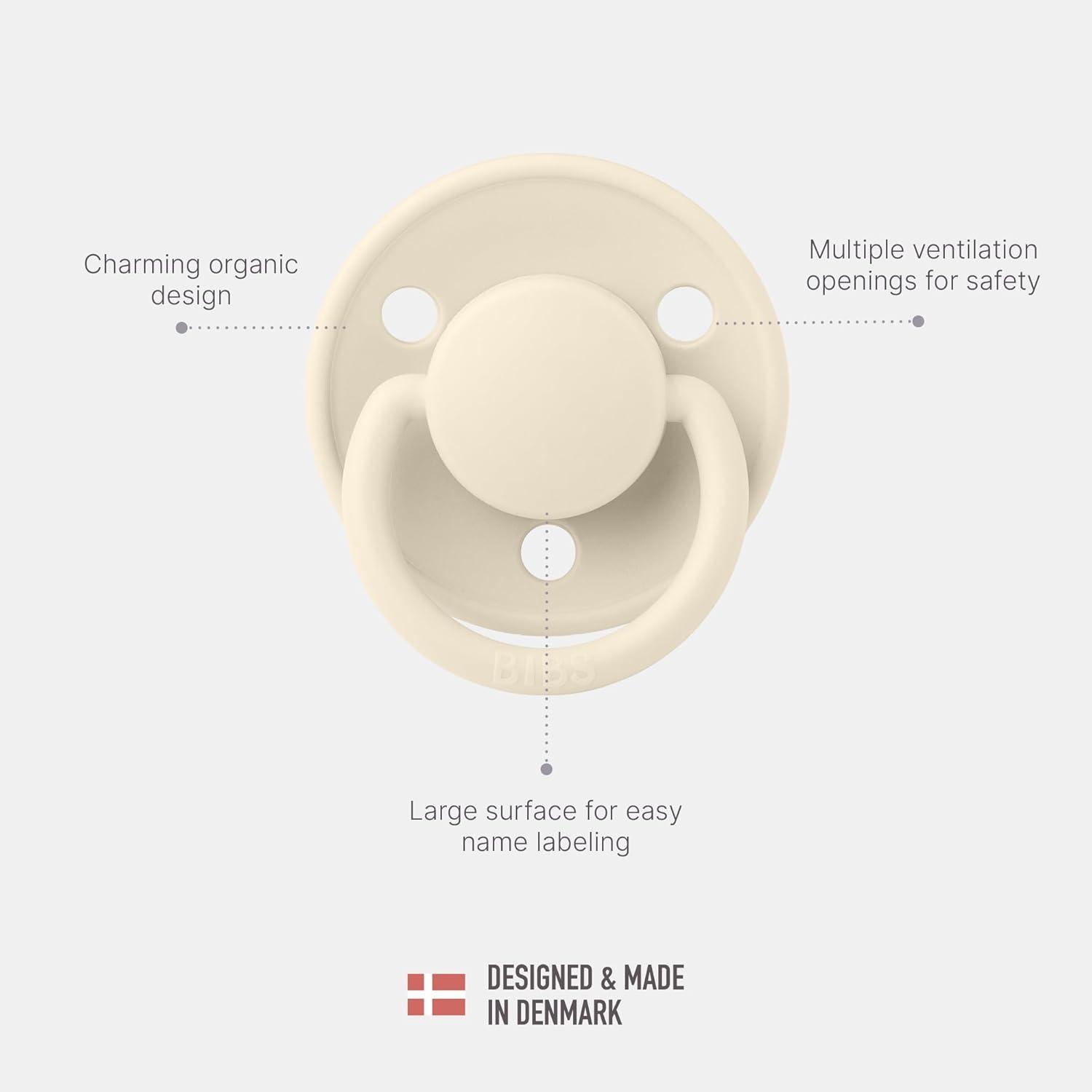 image:imageBIBS De Lux Baby Pacifier 2Pack Made in Denmark BPA Free Dummy Soother Round Nipple Natural Rubber Latex Size 1 06 Months SageHunter GreenBlush NightVanilla Night