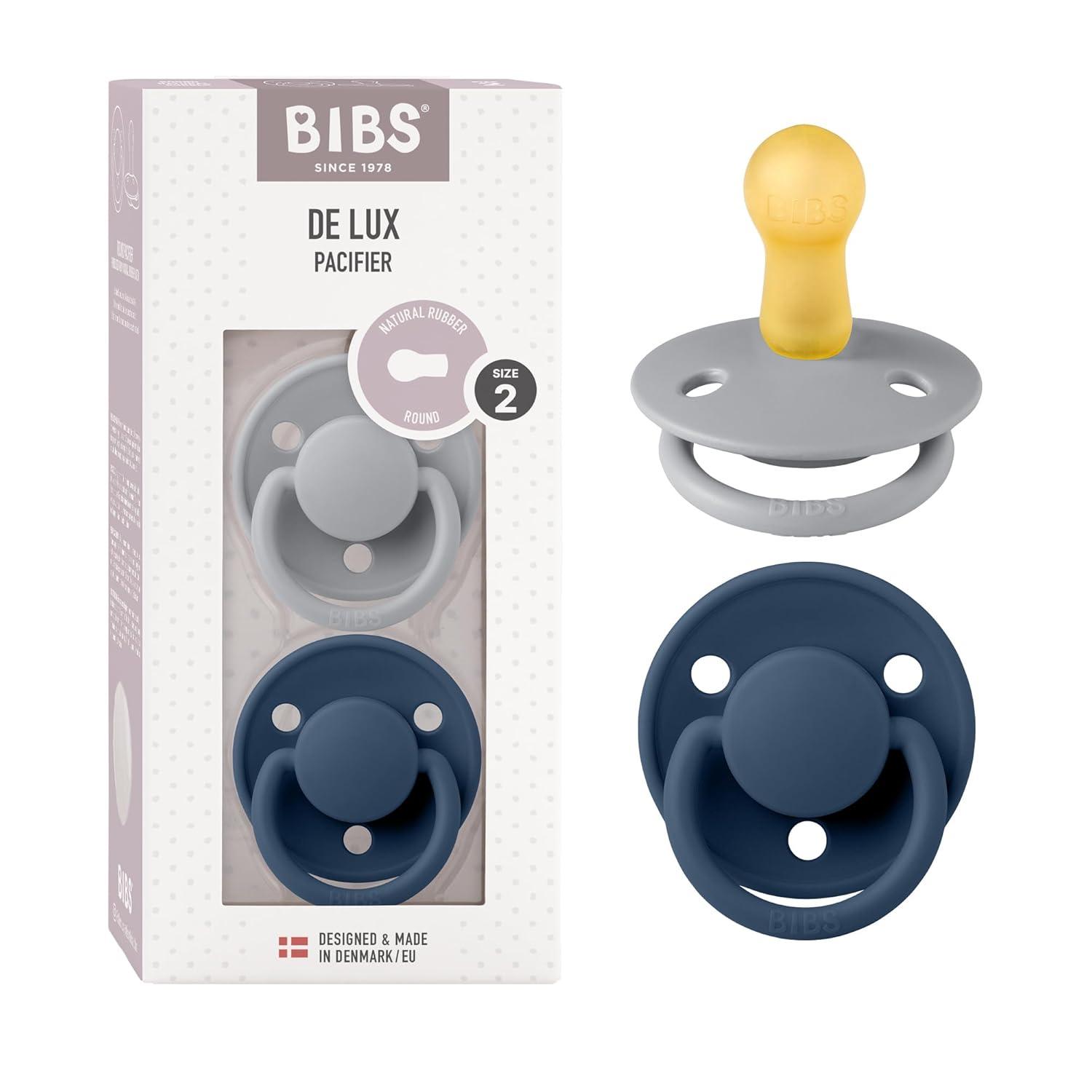image:imageBIBS De Lux Baby Pacifier 2Pack Made in Denmark BPA Free Dummy Soother Round Nipple Natural Rubber Latex Size 1 06 Months SageHunter GreenCloud Steel Blue