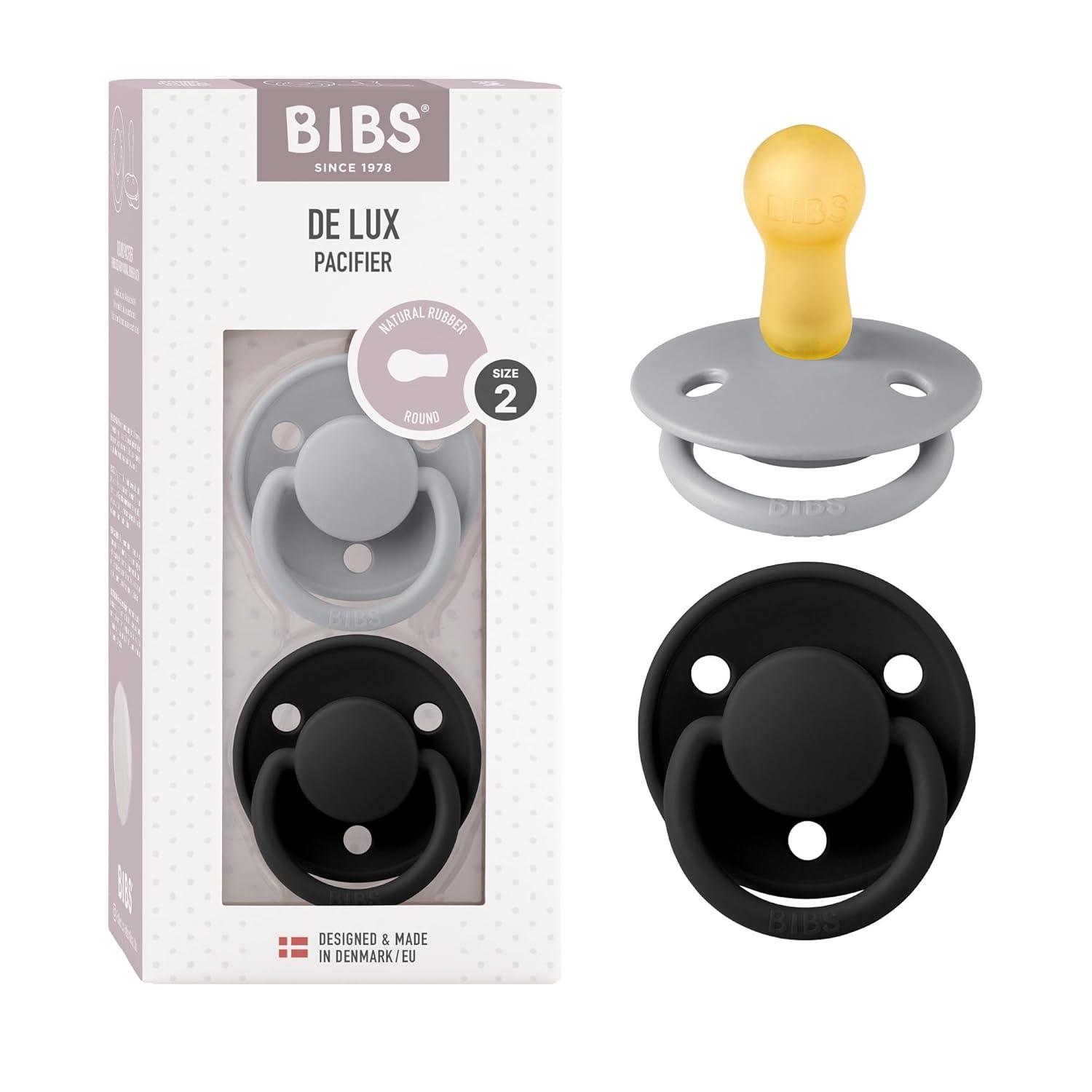 image:imageBIBS De Lux Baby Pacifier 2Pack Made in Denmark BPA Free Dummy Soother Round Nipple Natural Rubber Latex Size 1 06 Months SageHunter GreenCloudBlack