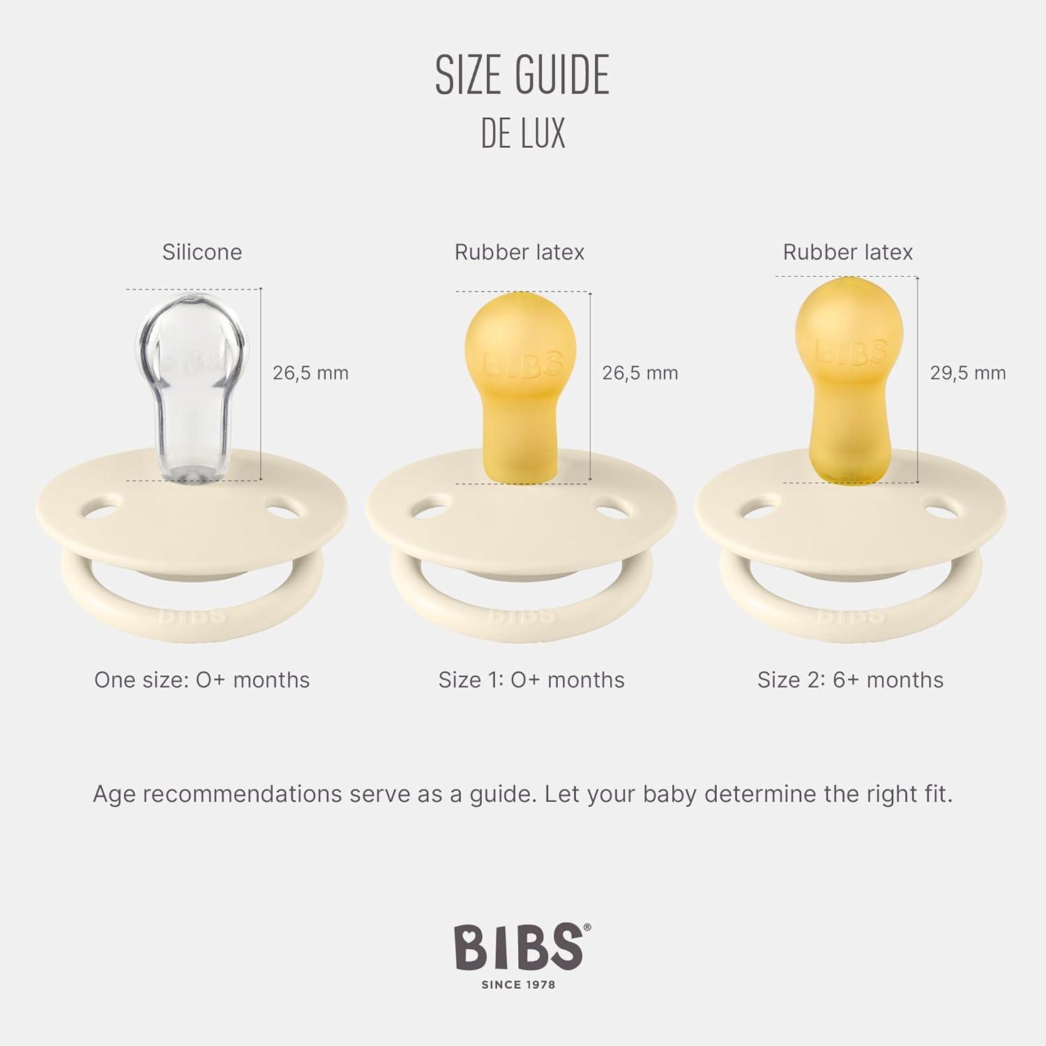 image:imageBIBS De Lux Baby Pacifier 2Pack Made in Denmark BPA Free Dummy Soother Round Nipple Natural Rubber Latex Size 1 06 Months SageHunter GreenIronBaby Blue