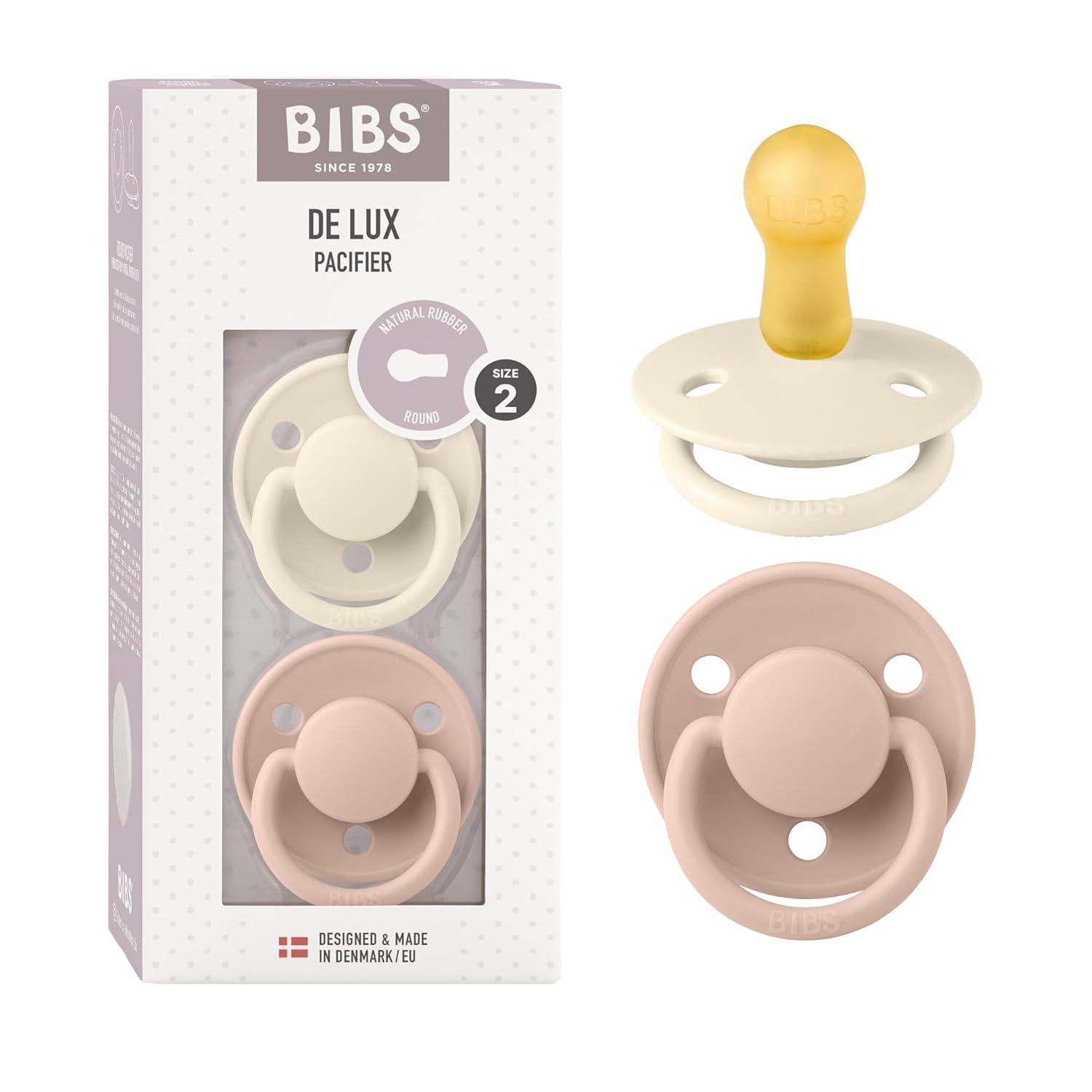image:imageBIBS De Lux Baby Pacifier 2Pack Made in Denmark BPA Free Dummy Soother Round Nipple Natural Rubber Latex Size 1 06 Months SageHunter GreenIvoryBlush