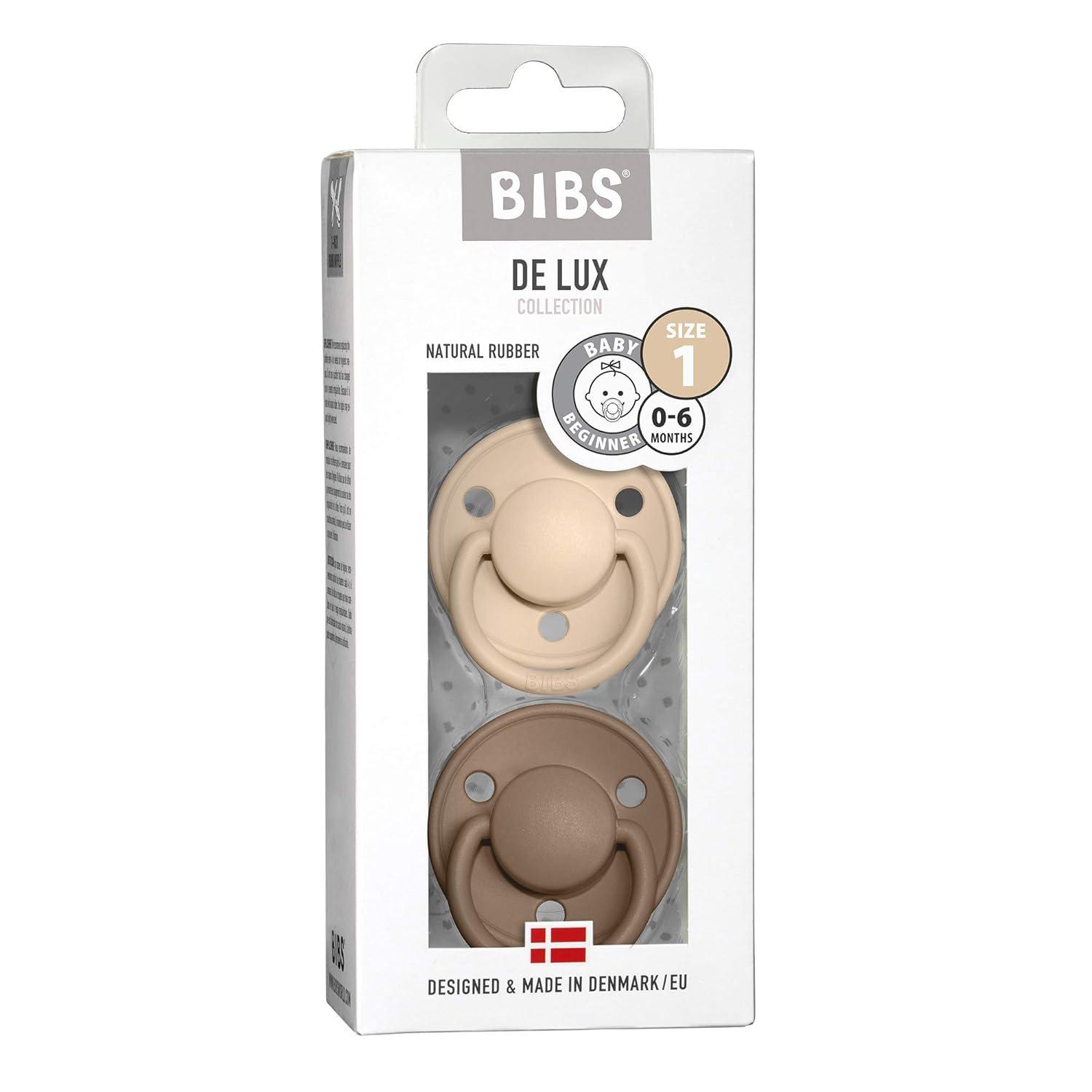 image:imageBIBS De Lux Baby Pacifier 2Pack Made in Denmark BPA Free Dummy Soother Round Nipple Natural Rubber Latex Size 1 06 Months SageHunter GreenVanillaDark Oak