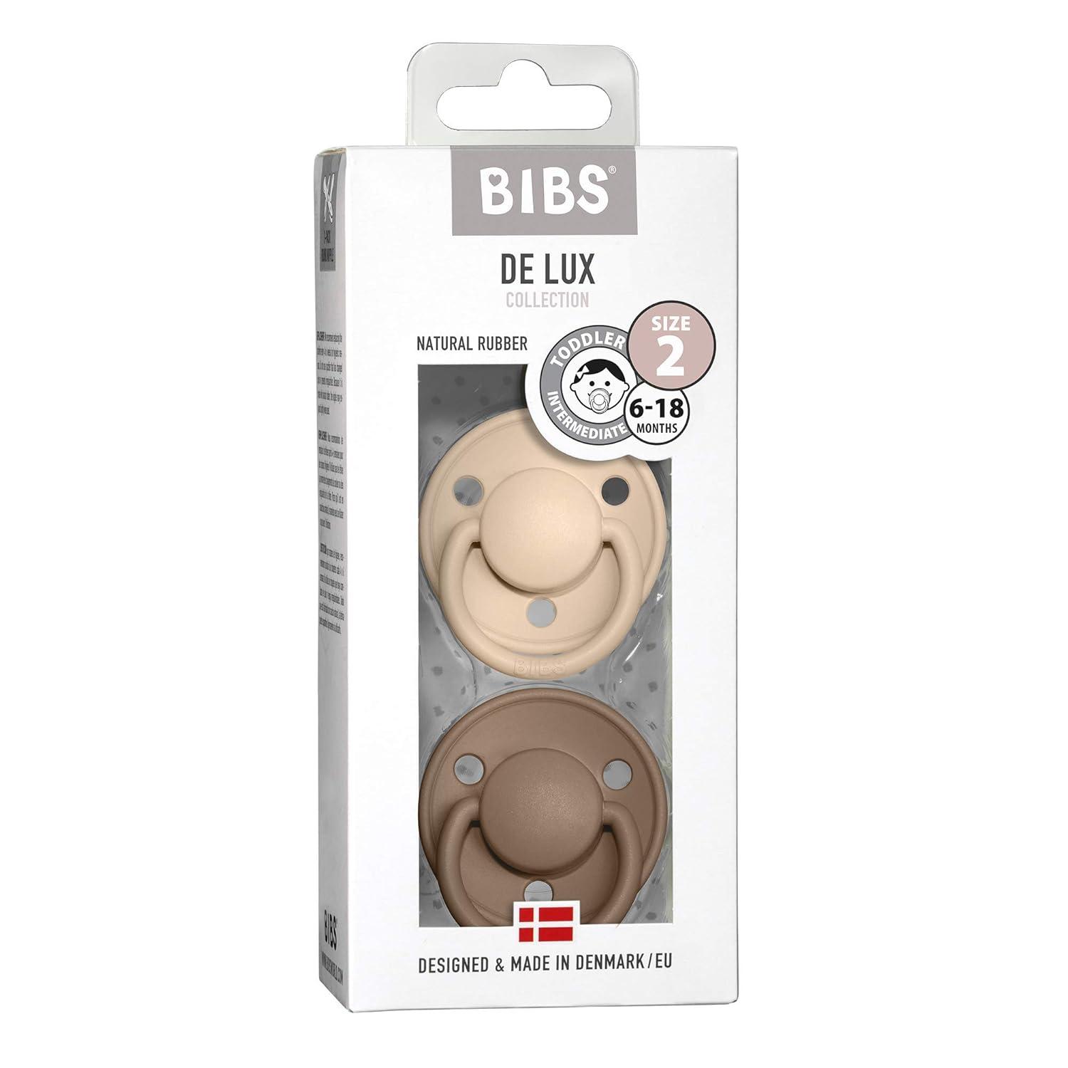 image:imageBIBS De Lux Baby Pacifier 2Pack Made in Denmark BPA Free Dummy Soother Round Nipple Natural Rubber Latex Size 1 06 Months SageHunter GreenVanillaDark Oak