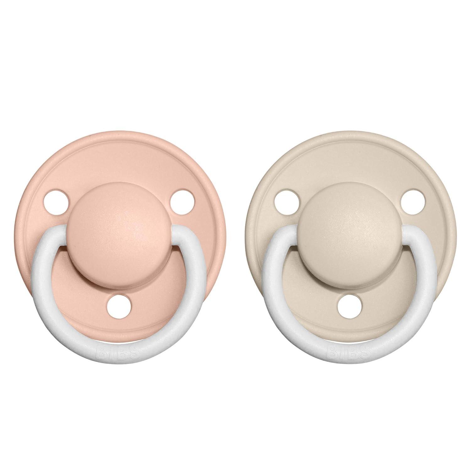 image:imageBIBS Pacifiers De Lux Collection BPAFree Baby Pacifier Made in Denmark Set of 2 MustardPetrol Color Premium Soothers Size One SizeBlush NightVanilla Night