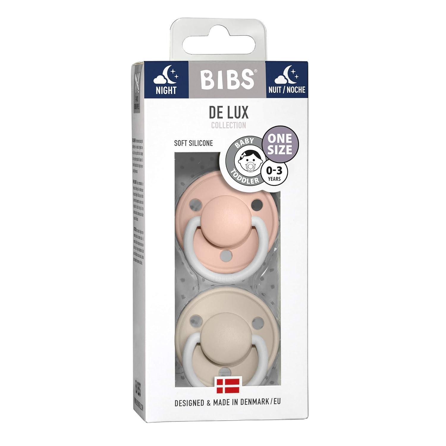 image:imageBIBS Pacifiers De Lux Collection BPAFree Baby Pacifier Made in Denmark Set of 2 MustardPetrol Color Premium Soothers Size One SizeBlush NightVanilla Night