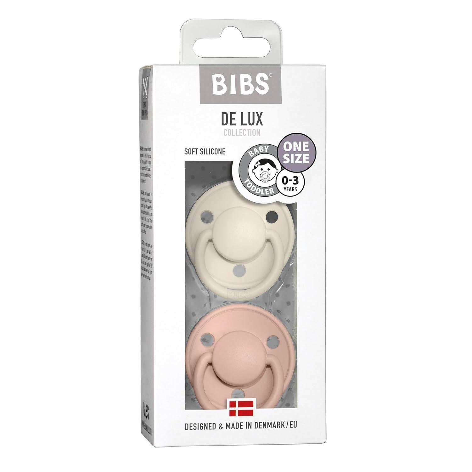 image:imageBIBS Pacifiers De Lux Collection BPAFree Baby Pacifier Made in Denmark Set of 2 MustardPetrol Color Premium Soothers Size One SizeIvoryBlush