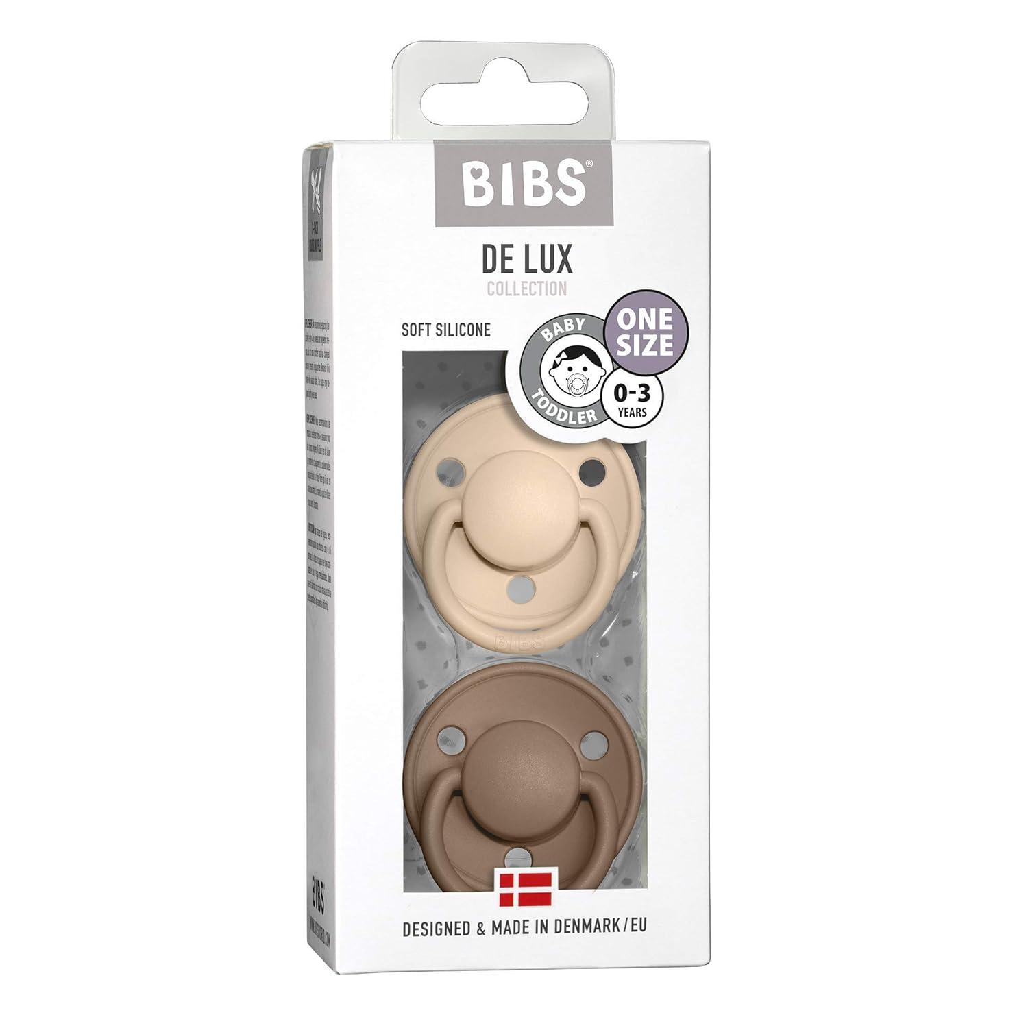 image:imageBIBS Pacifiers De Lux Collection BPAFree Baby Pacifier Made in Denmark Set of 2 MustardPetrol Color Premium Soothers Size One SizeVanillaDark Oak
