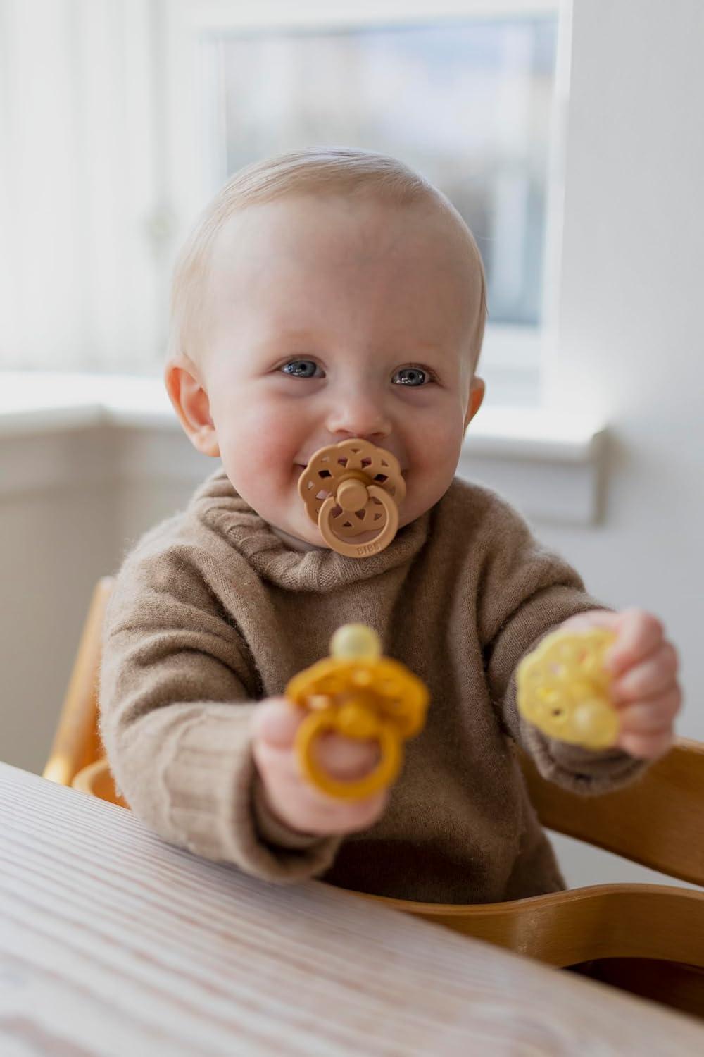 image:imageBIBS Pacifiers 06 Months Boheme Collection 2Pack BPAFree Round Nipple Nautral Rubber Latex Made in Denmark VanillaPineBaby Blue Island Sea