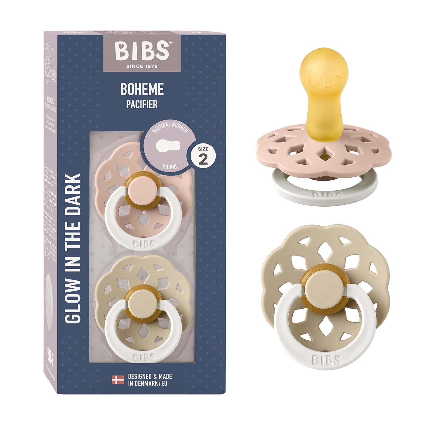 image:imageBIBS Pacifiers 06 Months Boheme Collection 2Pack BPAFree Round Nipple Nautral Rubber Latex Made in Denmark VanillaPineBlush Glow Vanilla Glow