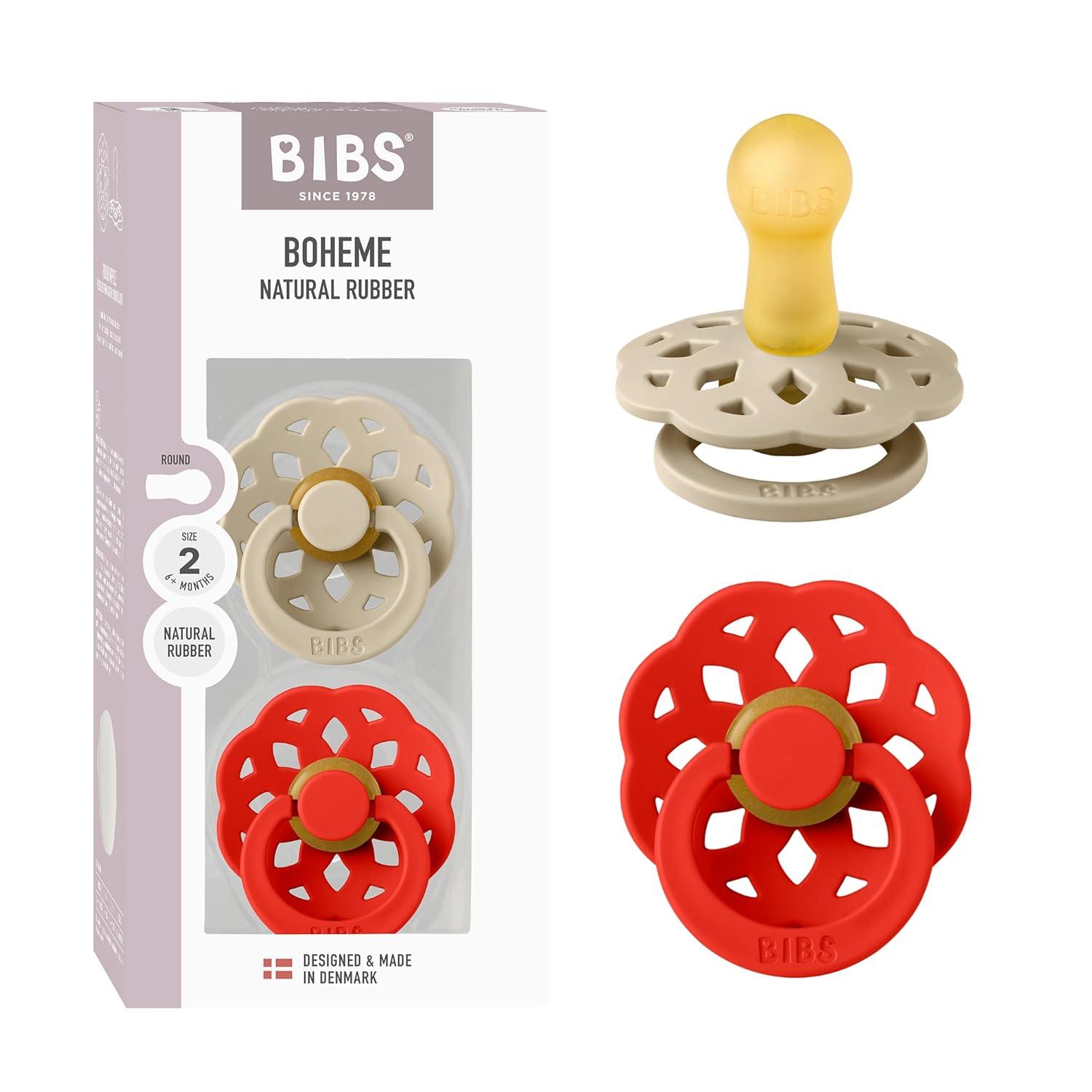image:imageBIBS Pacifiers 06 Months Boheme Collection 2Pack BPAFree Round Nipple Nautral Rubber Latex Made in Denmark VanillaPineVanilla Candy Apple