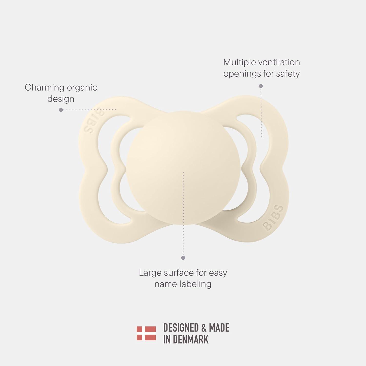 image:imageBIBS Supreme Baby Pacifier 2Pack Made in Denmark BPA Free Dummy Soother Symmetrical Nipple Natural Rubber Latex Size 1 06 Months Ivory BlushVanilla Dark Oak