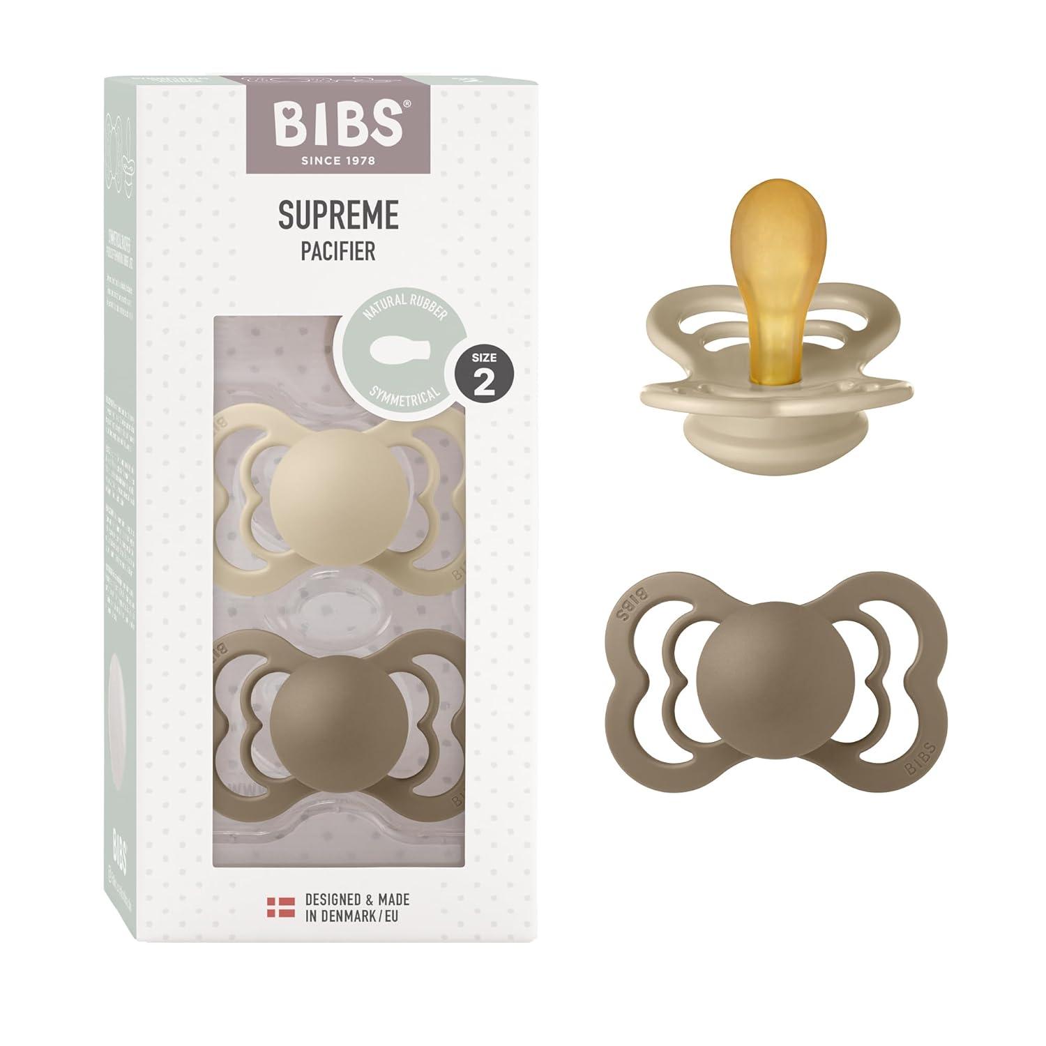 image:imageBIBS Supreme Baby Pacifier 2Pack Made in Denmark BPA Free Dummy Soother Symmetrical Nipple Natural Rubber Latex Size 1 06 Months Ivory BlushVanilla Dark Oak