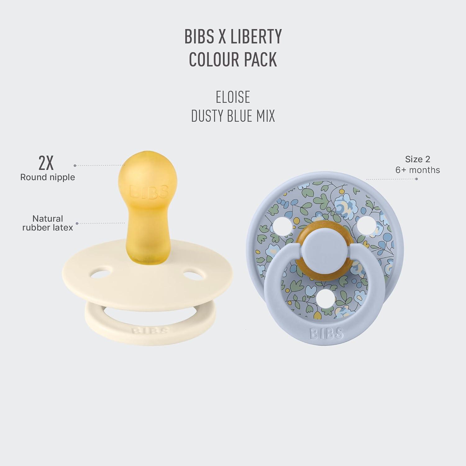 image:imageBiBS Liberty Pacifier 2Pack BPA Free Pacfiers with Natural Latex Round Nipple Made in Scandinavia Size 2 618 Months Bobo Ivory MixEloise Dusty Blue