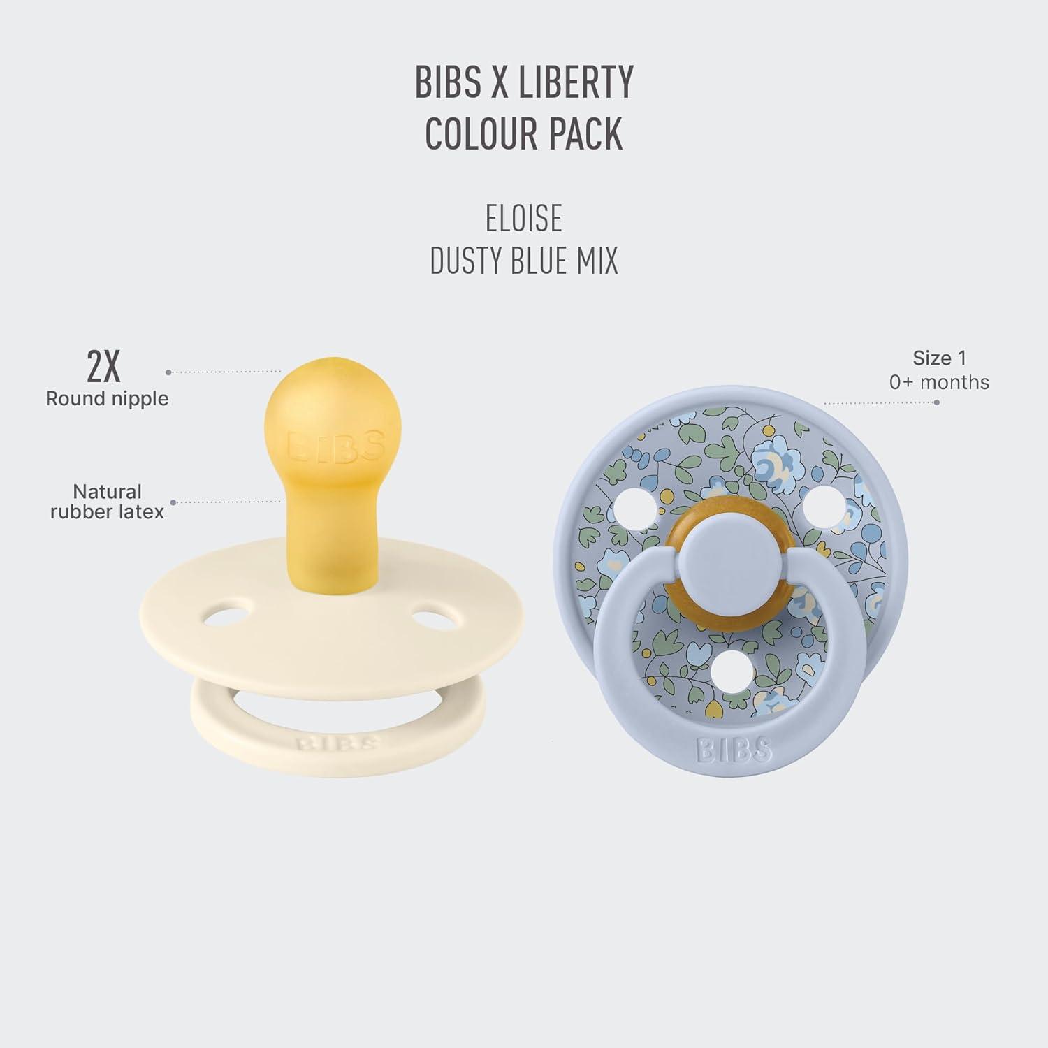 image:imageBiBS Liberty Pacifier 2Pack BPA Free Pacfiers with Natural Latex Round Nipple Made in Scandinavia Size 2 618 Months Bobo Ivory MixEloise Dusty Blue