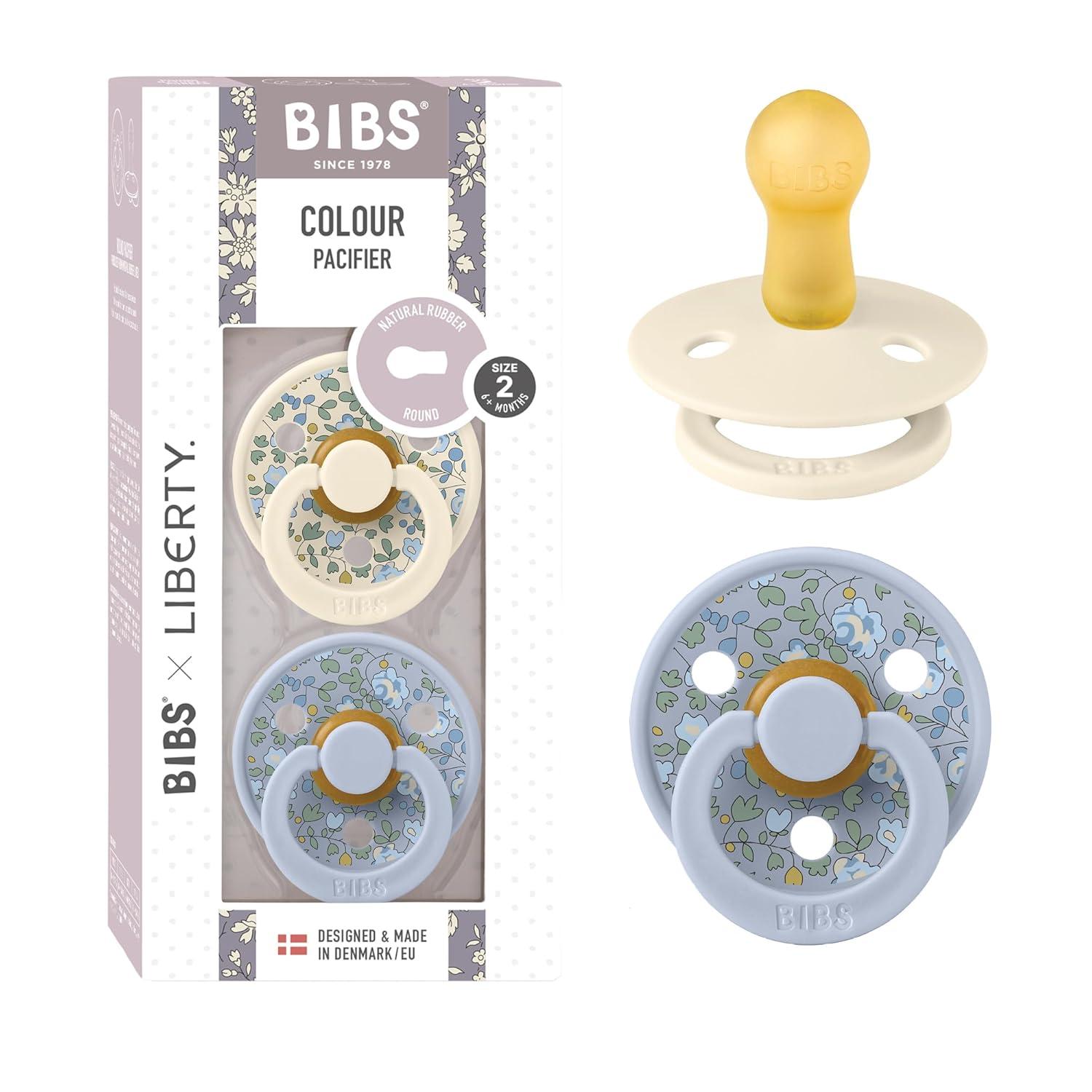 image:imageBiBS Liberty Pacifier 2Pack BPA Free Pacfiers with Natural Latex Round Nipple Made in Scandinavia Size 2 618 Months Bobo Ivory MixEloise Dusty Blue