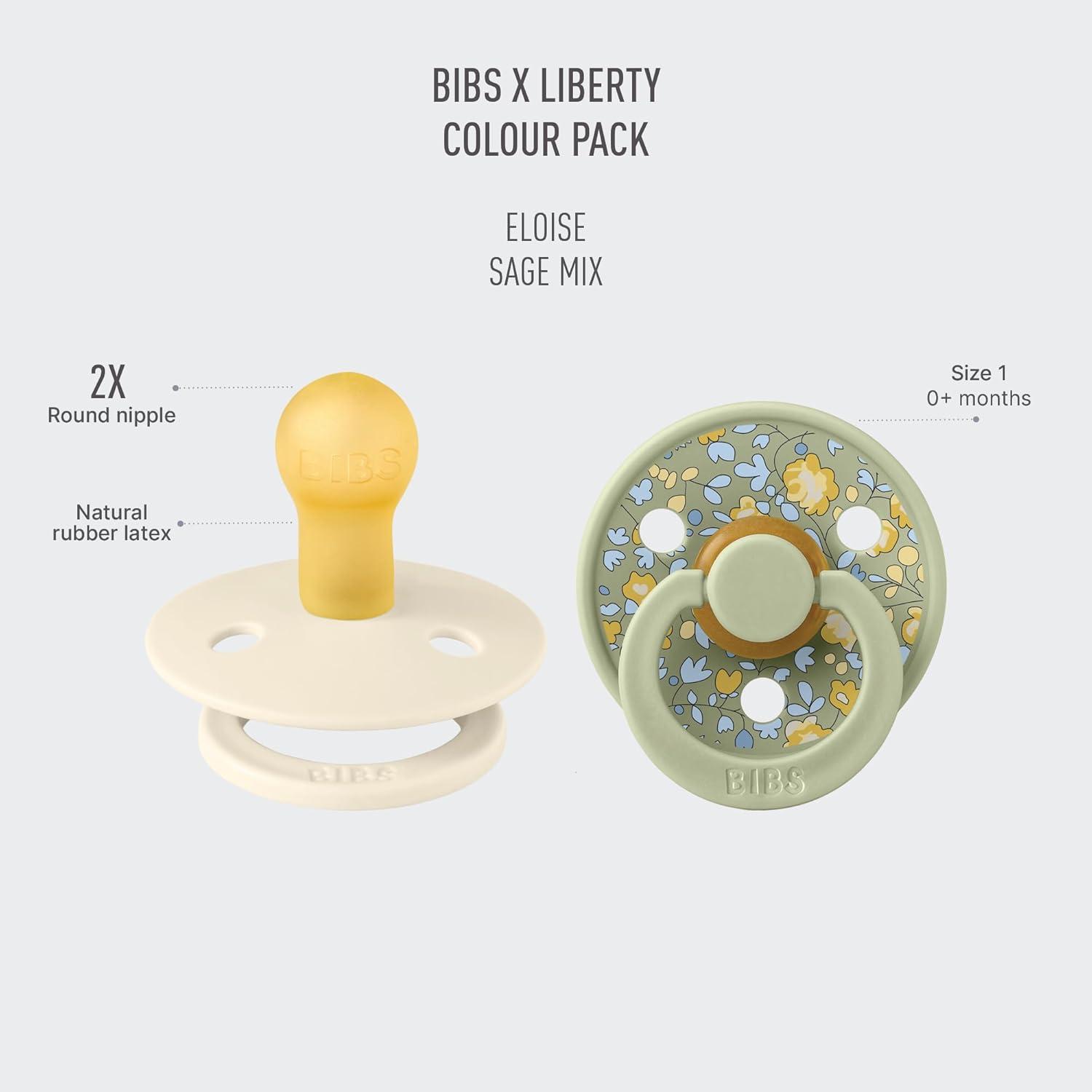 image:imageBiBS Liberty Pacifier 2Pack BPA Free Pacfiers with Natural Latex Round Nipple Made in Scandinavia Size 2 618 Months Bobo Ivory MixEloise Sage