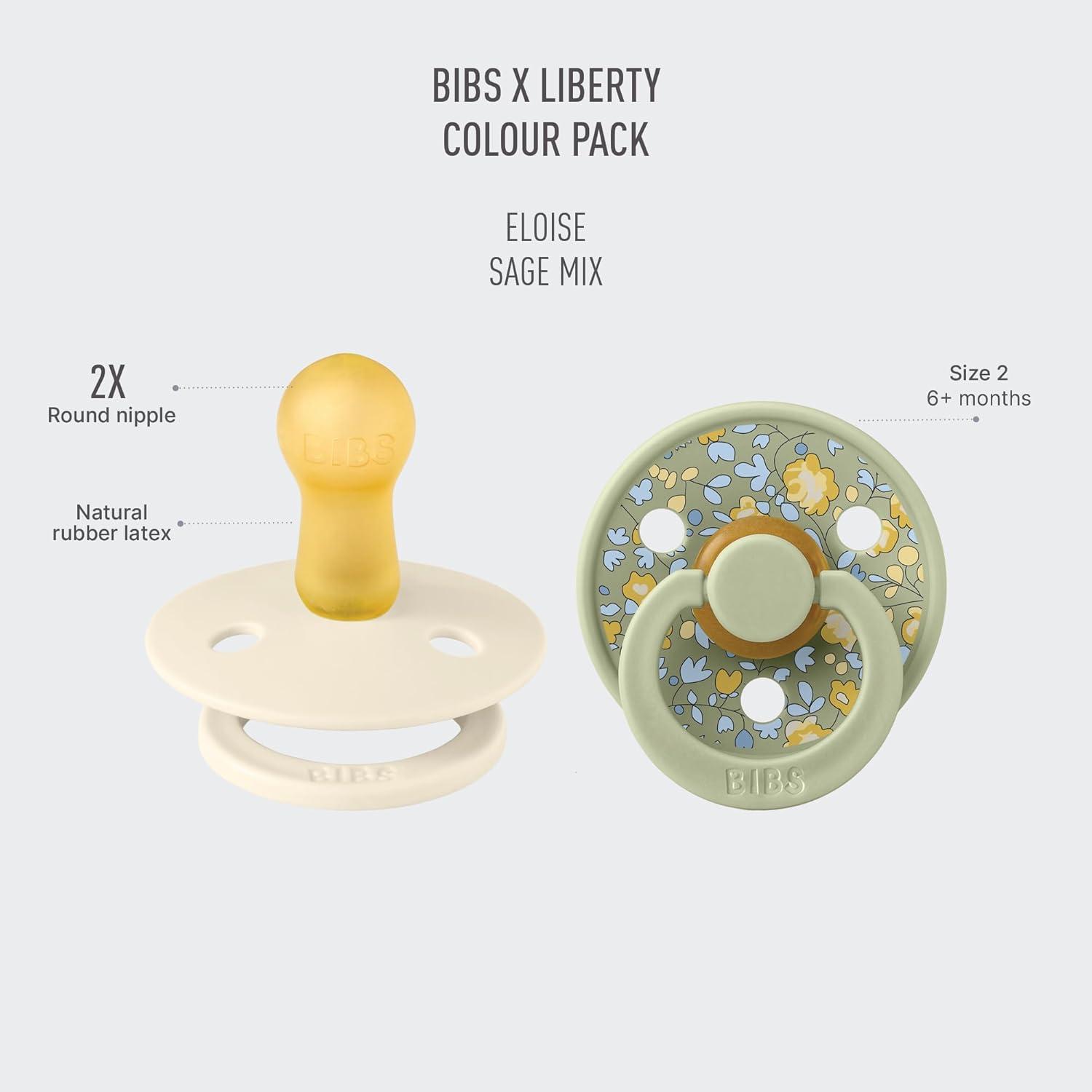 image:imageBiBS Liberty Pacifier 2Pack BPA Free Pacfiers with Natural Latex Round Nipple Made in Scandinavia Size 2 618 Months Bobo Ivory MixEloise Sage