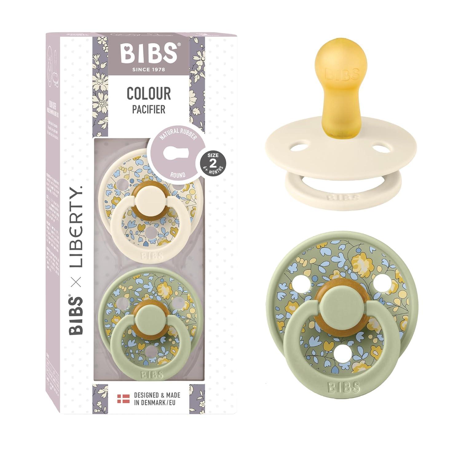 image:imageBiBS Liberty Pacifier 2Pack BPA Free Pacfiers with Natural Latex Round Nipple Made in Scandinavia Size 2 618 Months Bobo Ivory MixEloise Sage