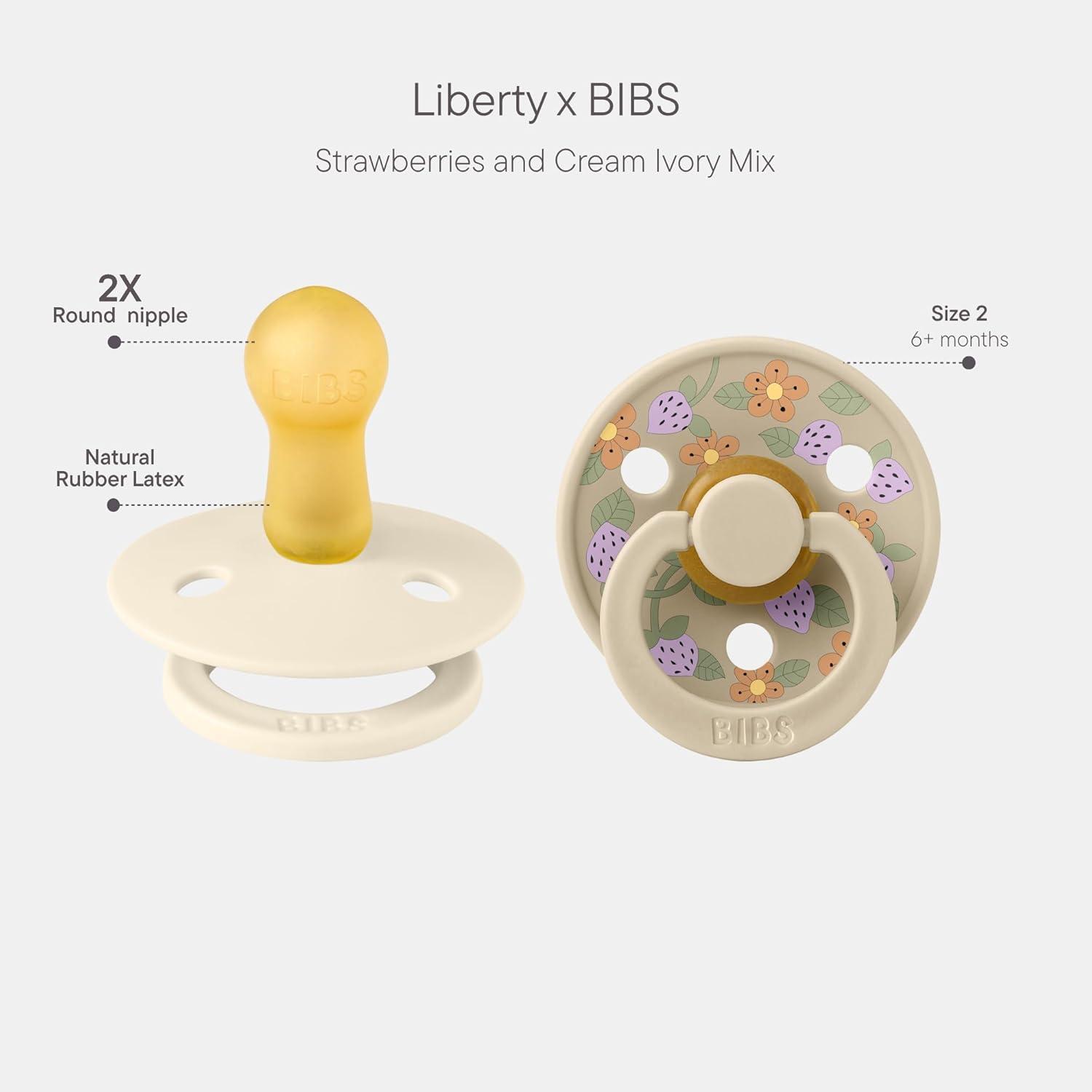 image:imageBiBS Liberty Pacifier 2Pack BPA Free Pacfiers with Natural Latex Round Nipple Made in Scandinavia Size 2 618 Months Bobo Ivory MixStrawberries and Cream Ivory Mix