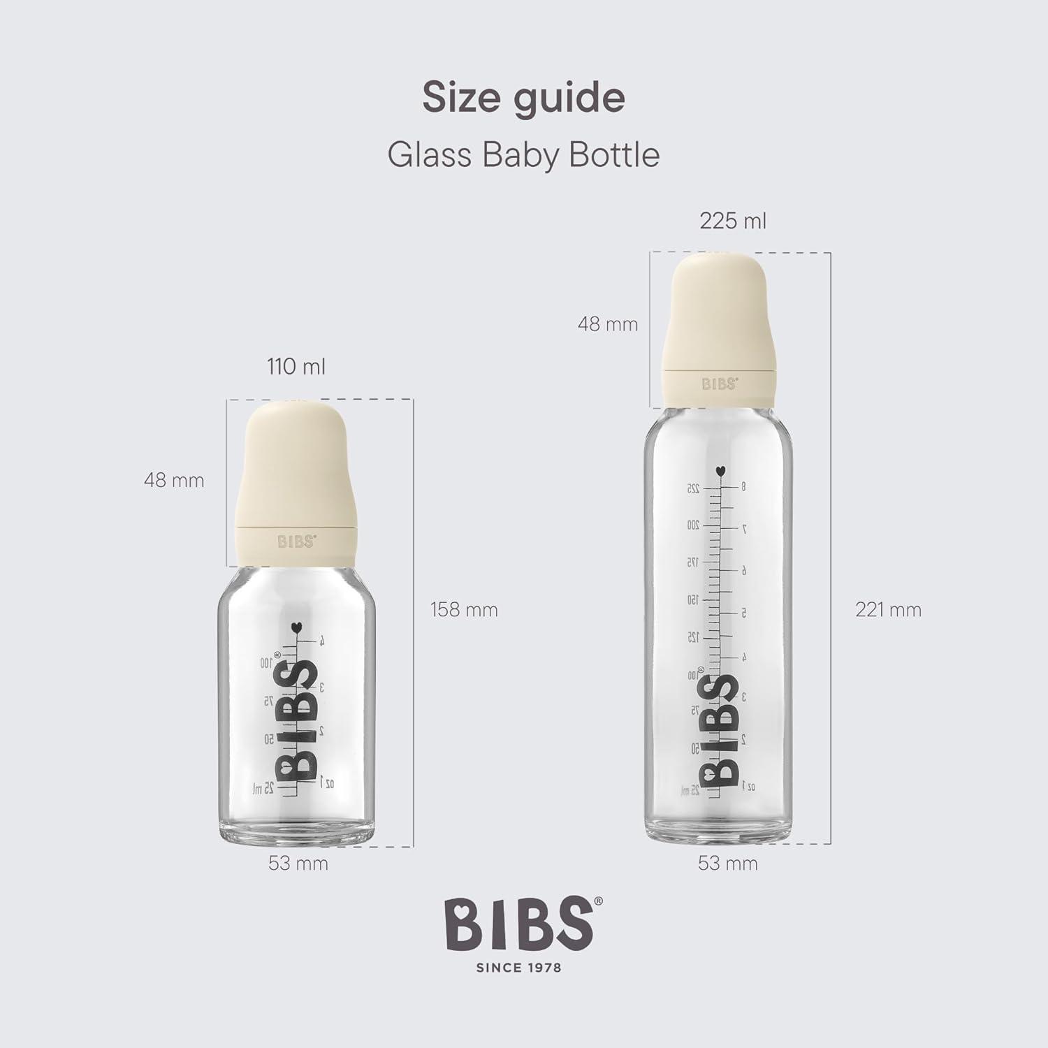 image:imageBibs Baby Glass Bottle Newborn AntiColic Baby Bottles Borosilicate Glass with a Natural Vented Round Natural Rubber Latex Nipple Consistent Flow Rate 76 oz225 ml 2 Pack Ivory