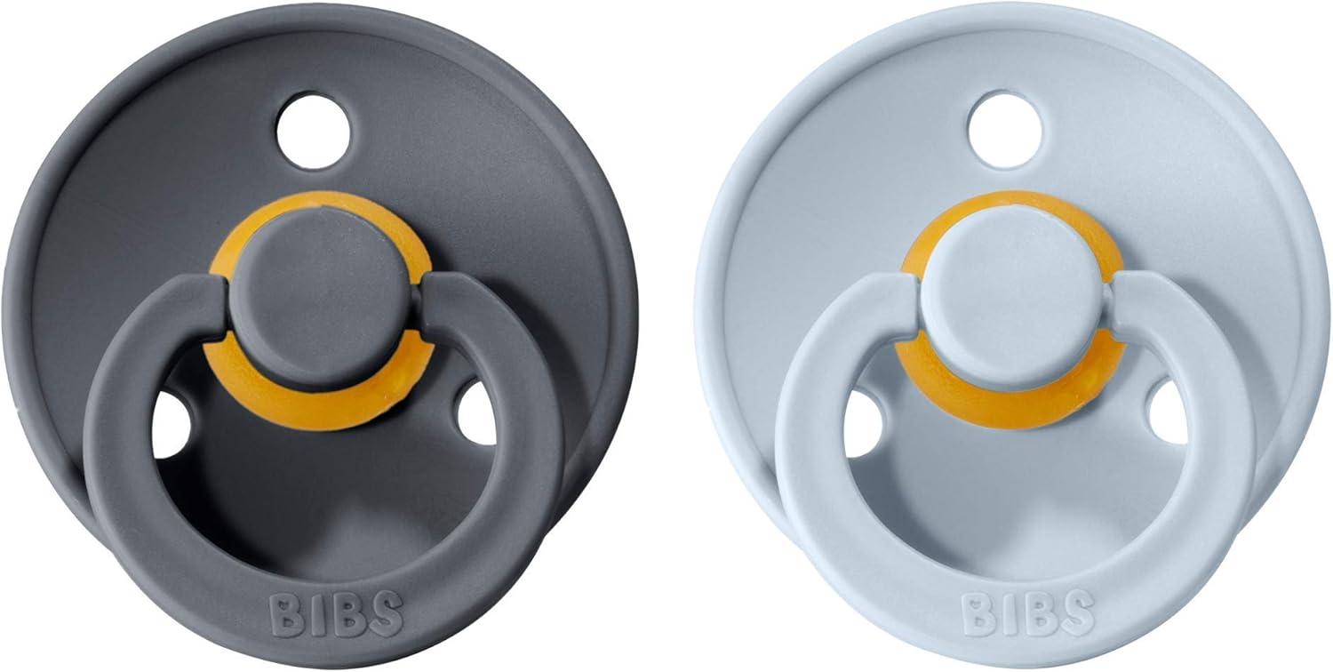image:imageBibs Pacifiers Color Collection Set of 2 BPAFree Latex Pacifiers Made in Europe Round Nipple Baby PacifierBaby Blue Iron