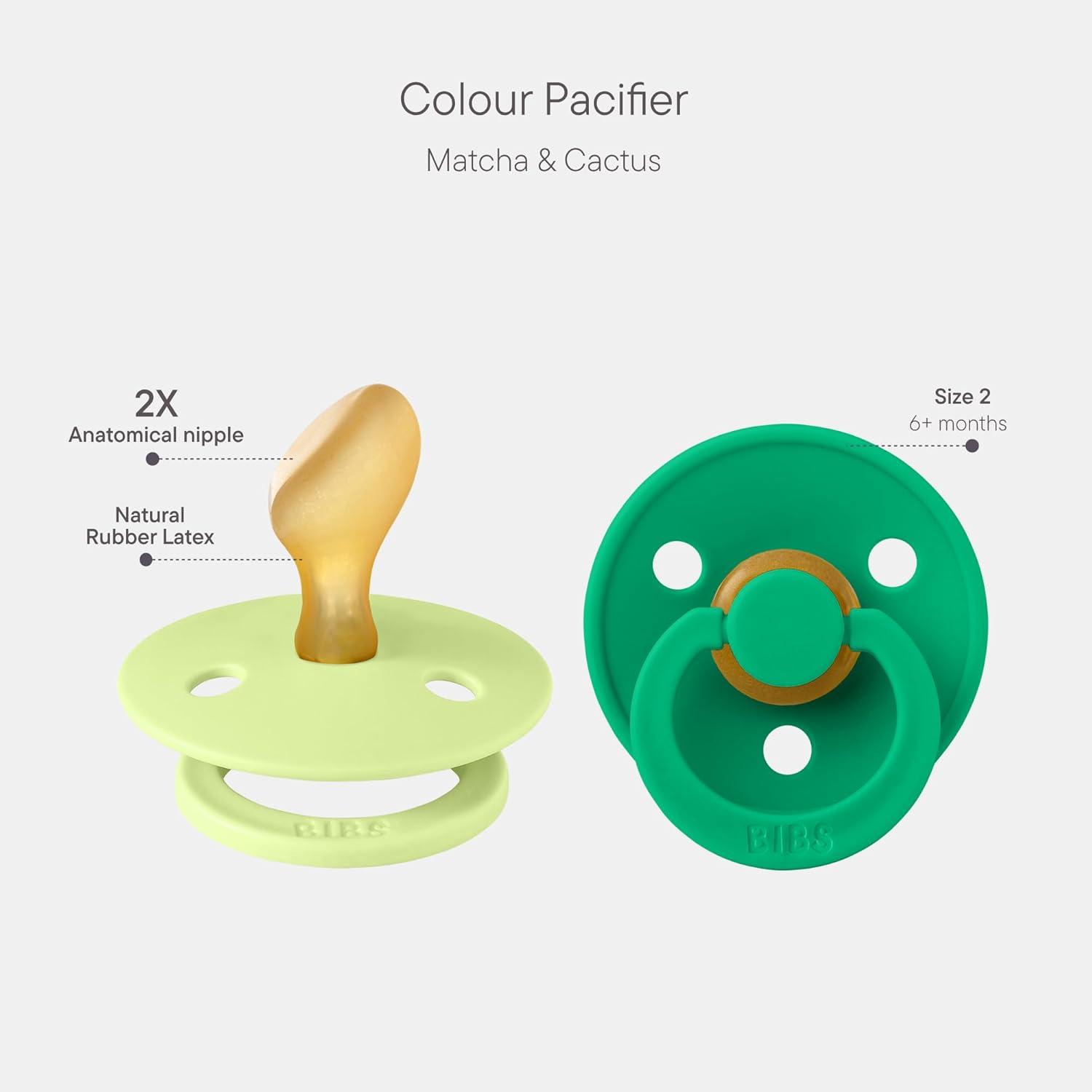 image:imageBibs Pacifiers Color Collection Set of 2 BPAFree Latex Pacifiers Made in Europe Round Nipple Baby PacifierMatcha Cactus