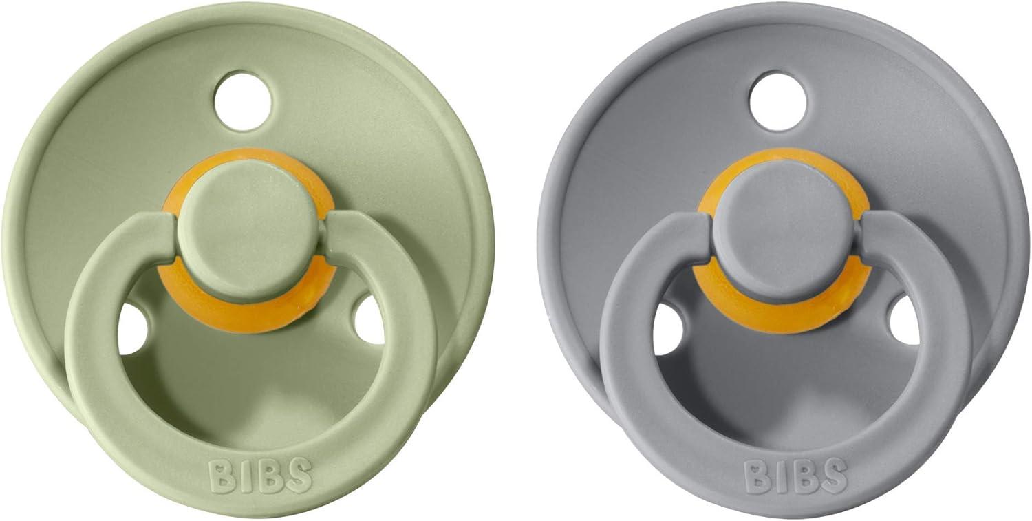 image:imageBibs Pacifiers Color Collection Set of 2 BPAFree Latex Pacifiers Made in Europe Round Nipple Baby PacifierSage Cloud