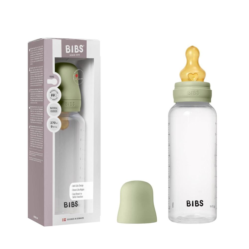image:imageBIBS Baby Bottle 9 oz 270 ml Natural Rubber Latex Nipple AntiColic BPAFree Round Nipple Medium Flow Lightweight amp Easy to Clean Suitable for Newborns 0 Years Sage