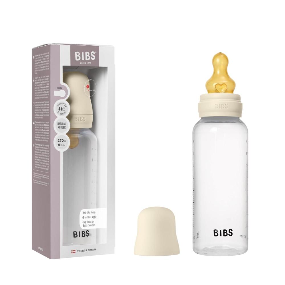 image:imageBIBS Baby Bottle 9 oz 270 ml Natural Rubber Latex Nipple AntiColic BPAFree Round Nipple Medium Flow Lightweight amp Easy to Clean Suitable for Newborns 0 Years Ivory